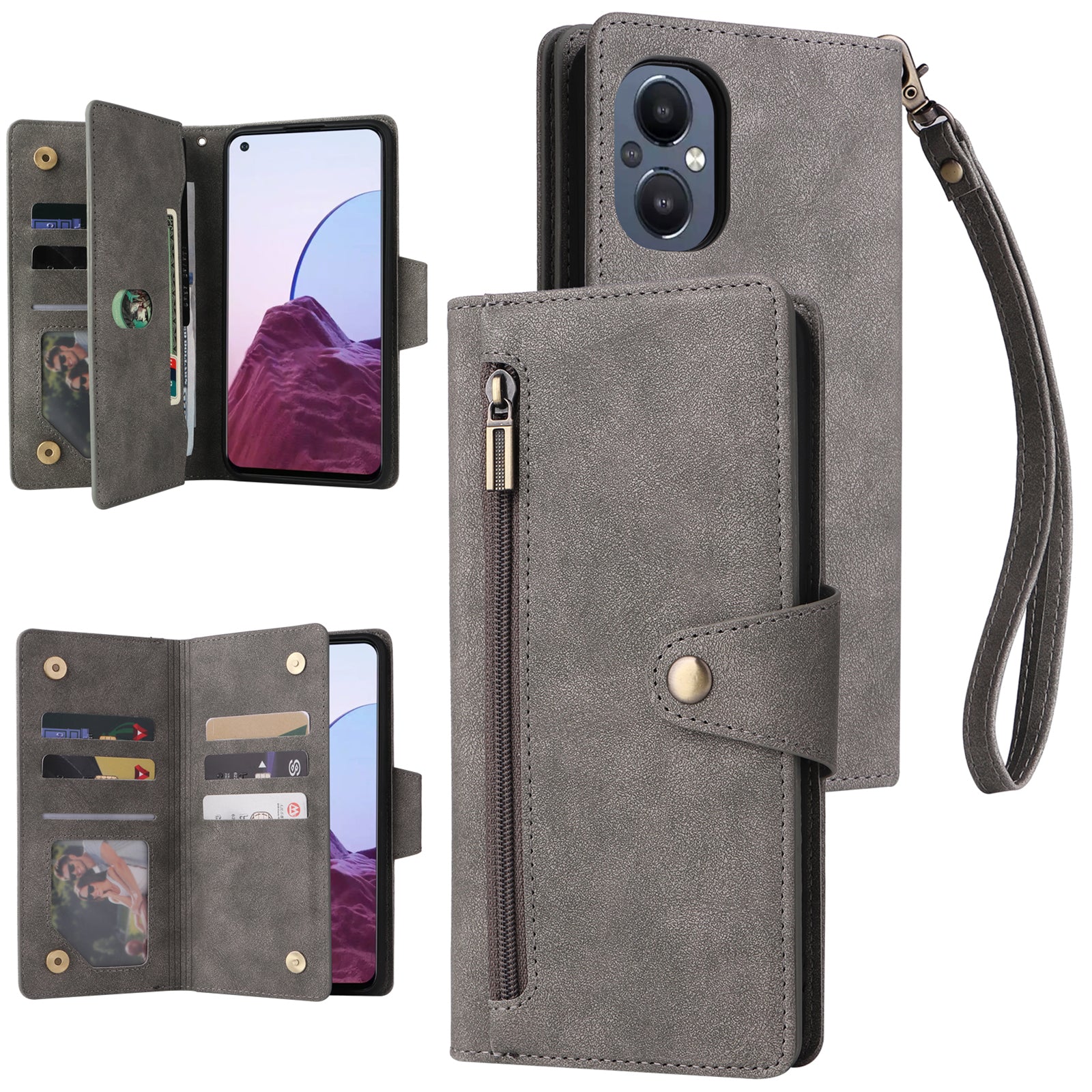 For OnePlus Nord N20 5G Case Rivet Decor PU Leather Stand Wallet Anti-fall Phone Cover