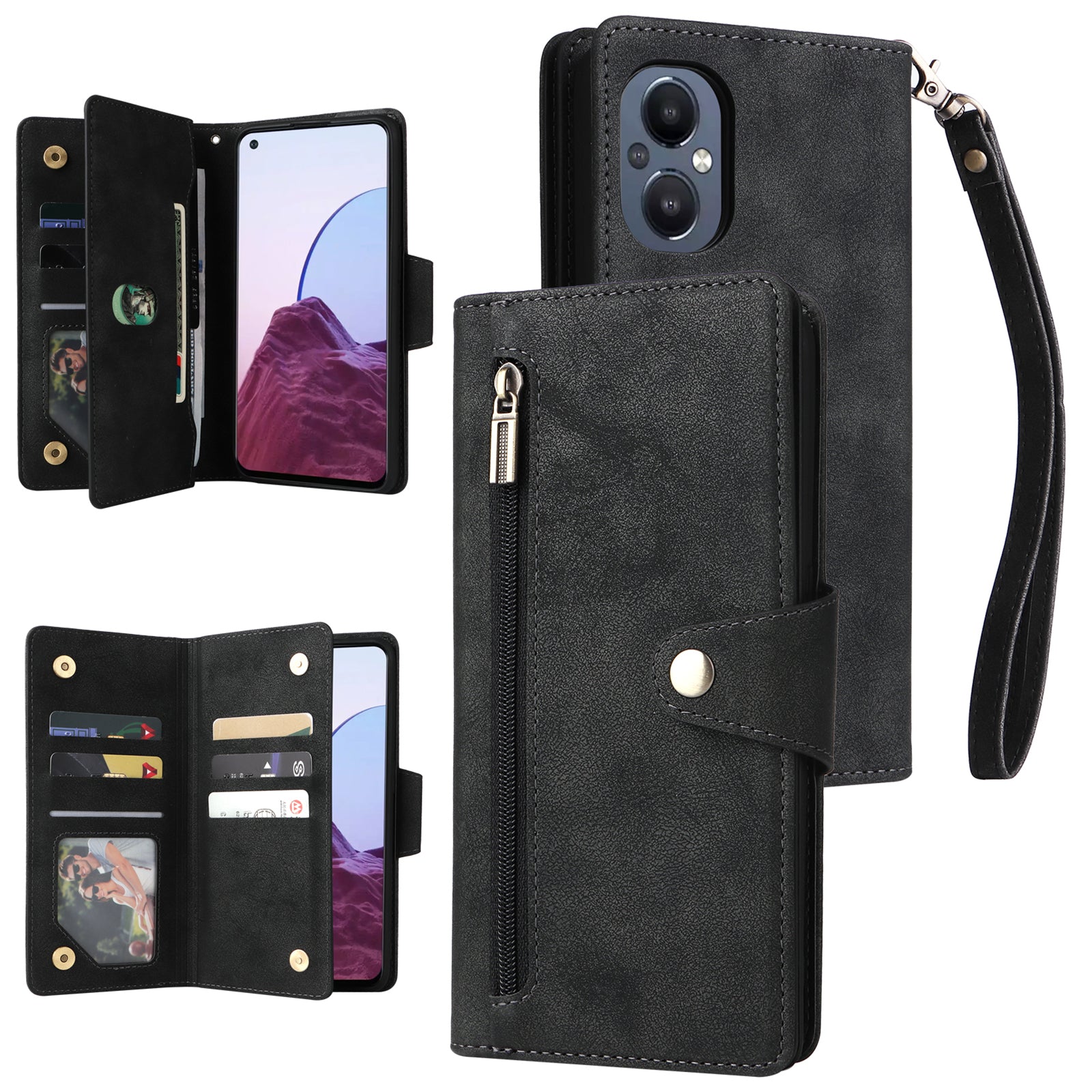 For OnePlus Nord N20 5G Case Rivet Decor PU Leather Stand Wallet Anti-fall Phone Cover
