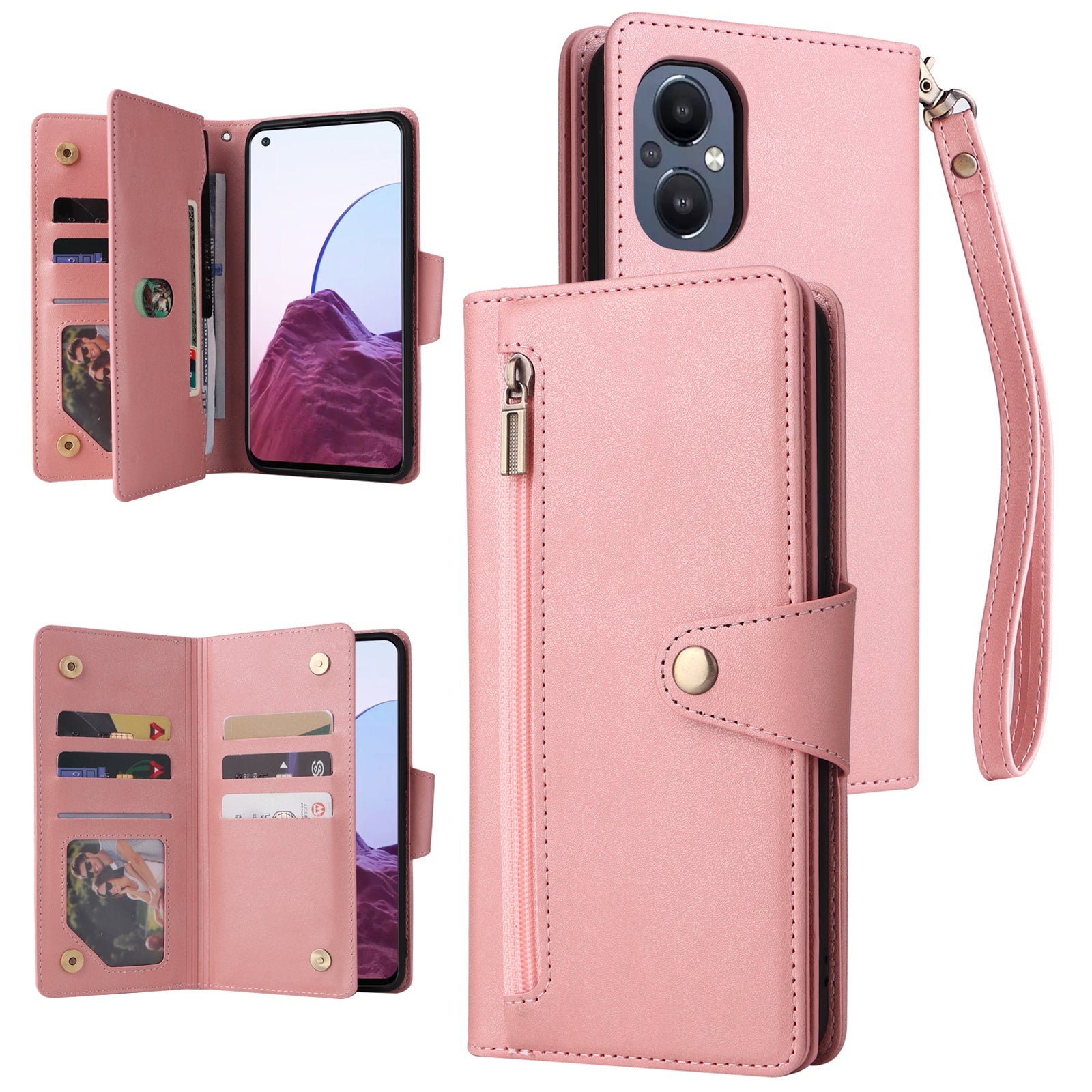 For OnePlus Nord N20 5G Case Rivet Decor PU Leather Stand Wallet Anti-fall Phone Cover