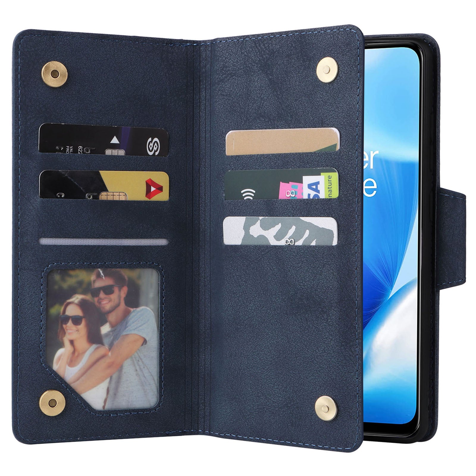 For OnePlus Nord N200 5G Wallet Case Rivet Decor PU Leather Phone Cover with Hand Strap