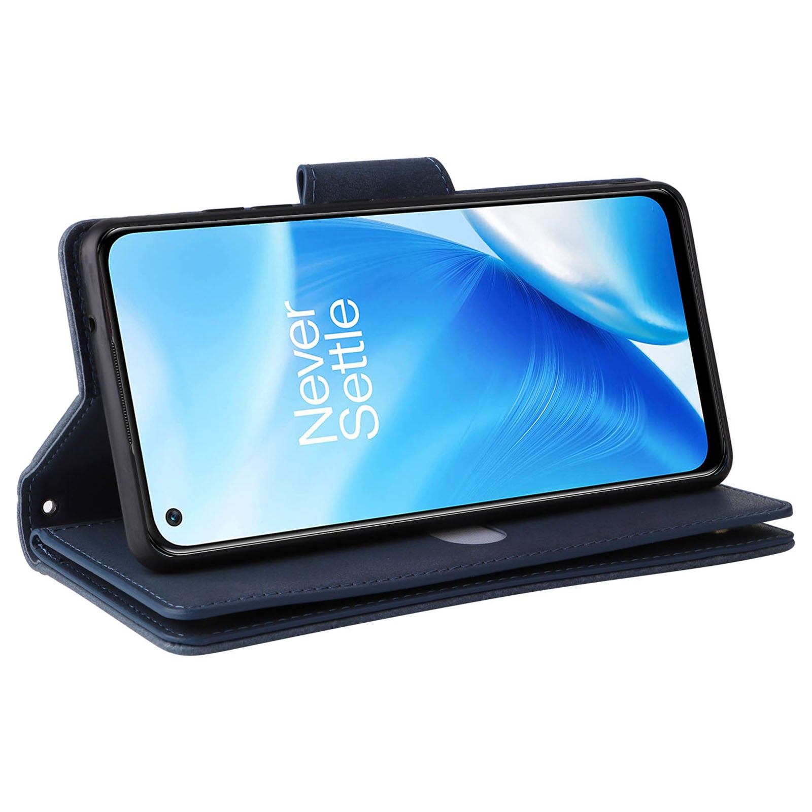 For OnePlus Nord N200 5G Wallet Case Rivet Decor PU Leather Phone Cover with Hand Strap