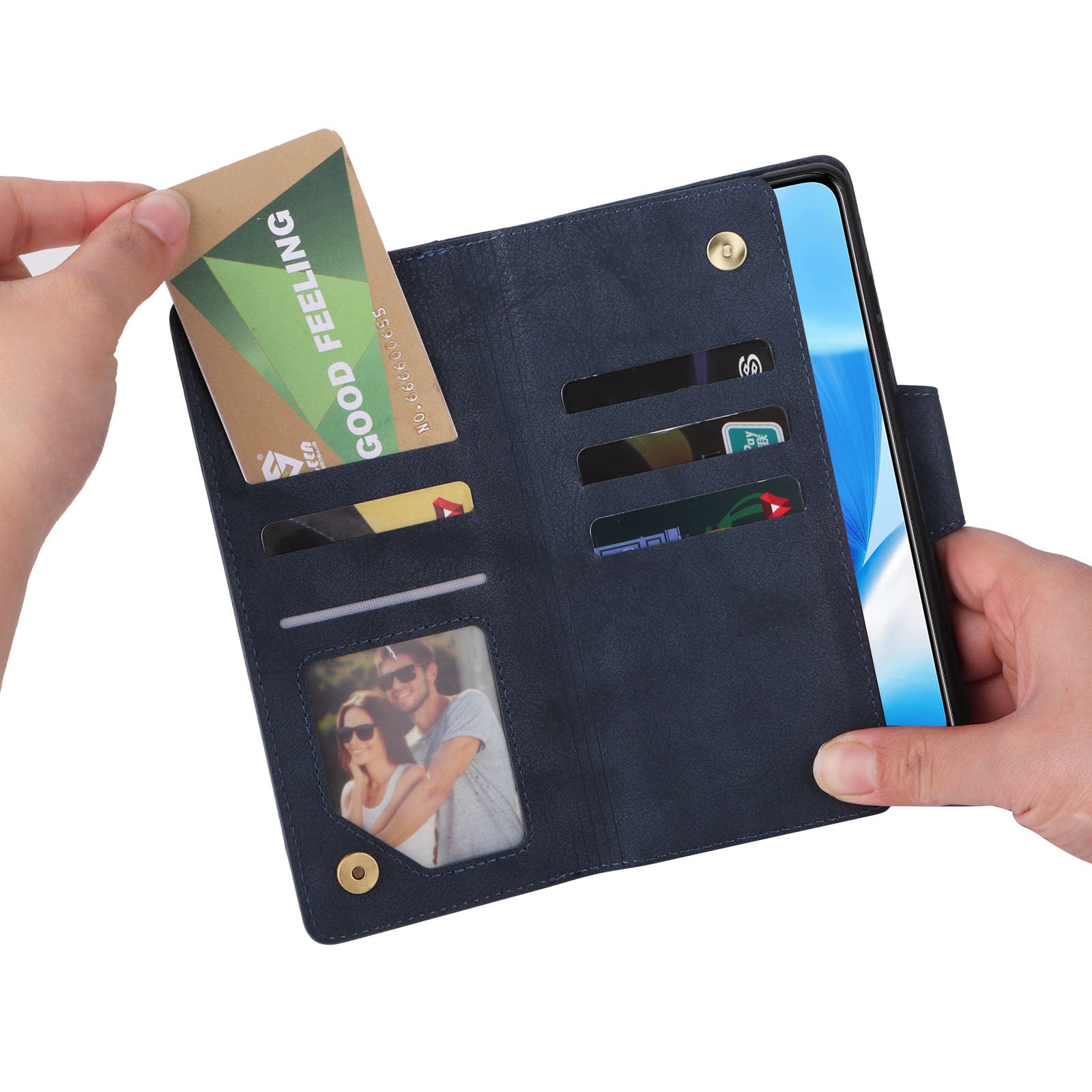For OnePlus Nord N200 5G Wallet Case Rivet Decor PU Leather Phone Cover with Hand Strap