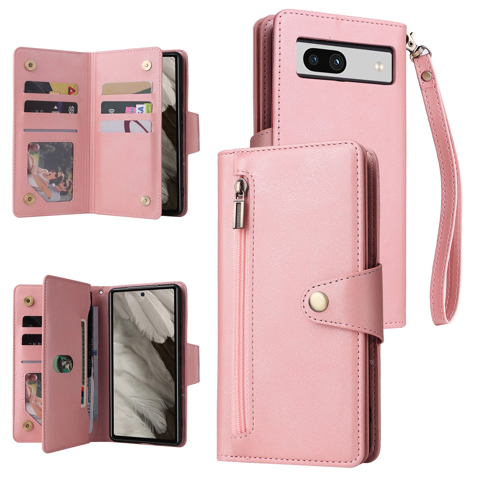 For Google Pixel 7a Case Multiple Card Slots PU Leather Phone Cover with Rivet Decor