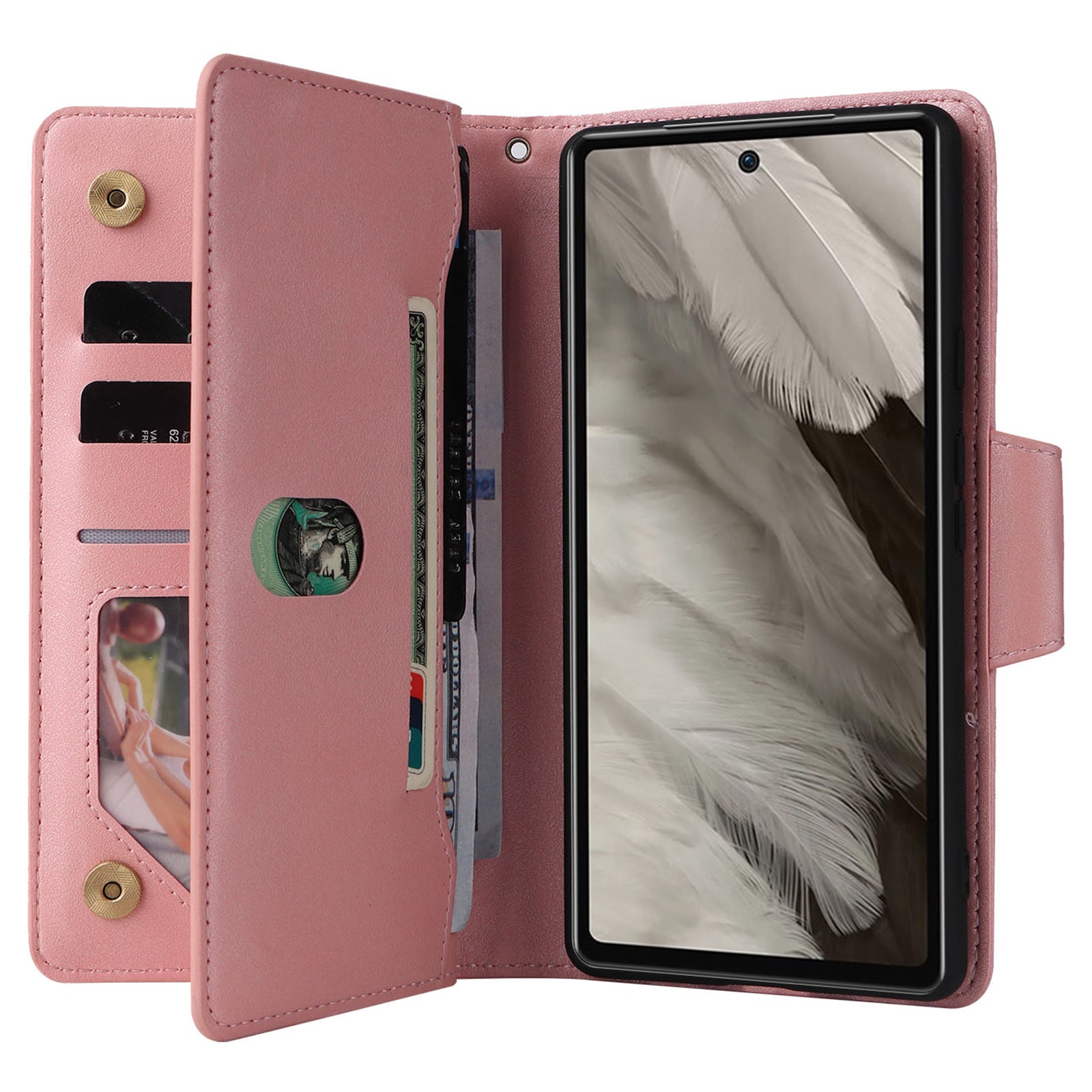 For Google Pixel 7a Case Multiple Card Slots PU Leather Phone Cover with Rivet Decor
