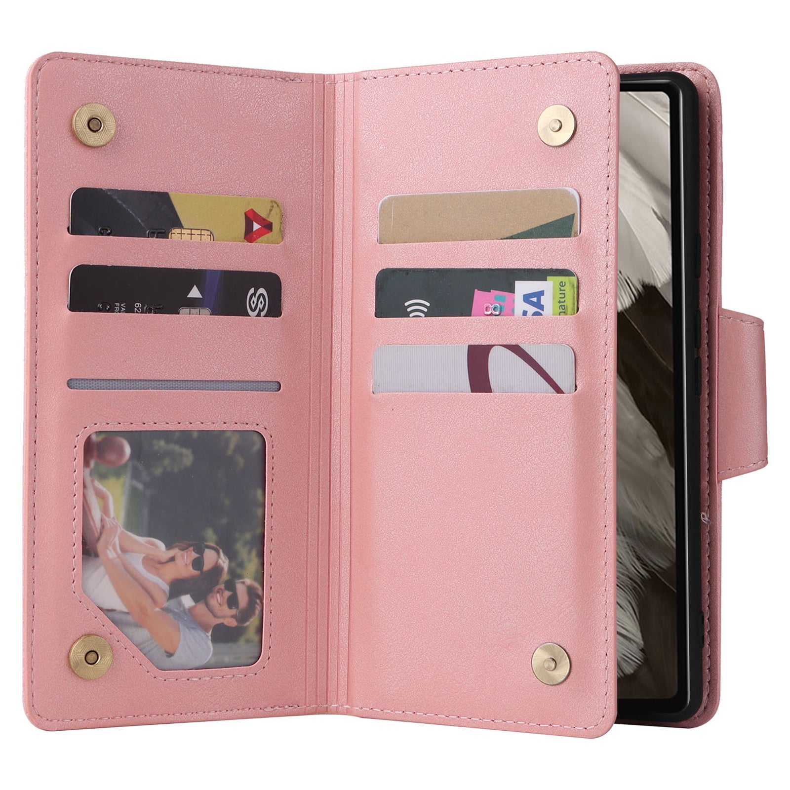 For Google Pixel 7a Case Multiple Card Slots PU Leather Phone Cover with Rivet Decor