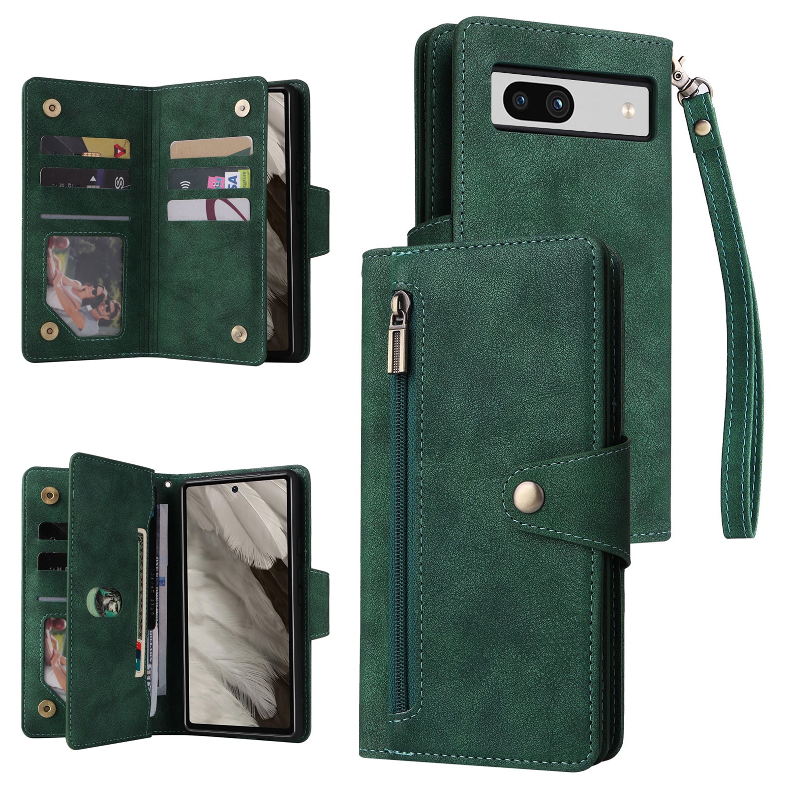 For Google Pixel 7a Case Multiple Card Slots PU Leather Phone Cover with Rivet Decor