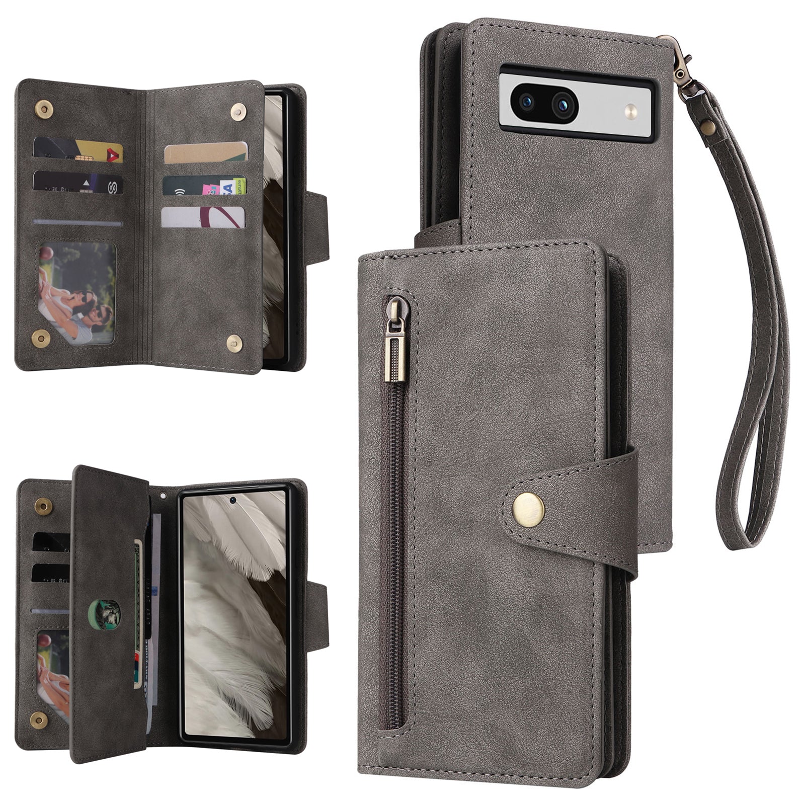 For Google Pixel 7a Case Multiple Card Slots PU Leather Phone Cover with Rivet Decor