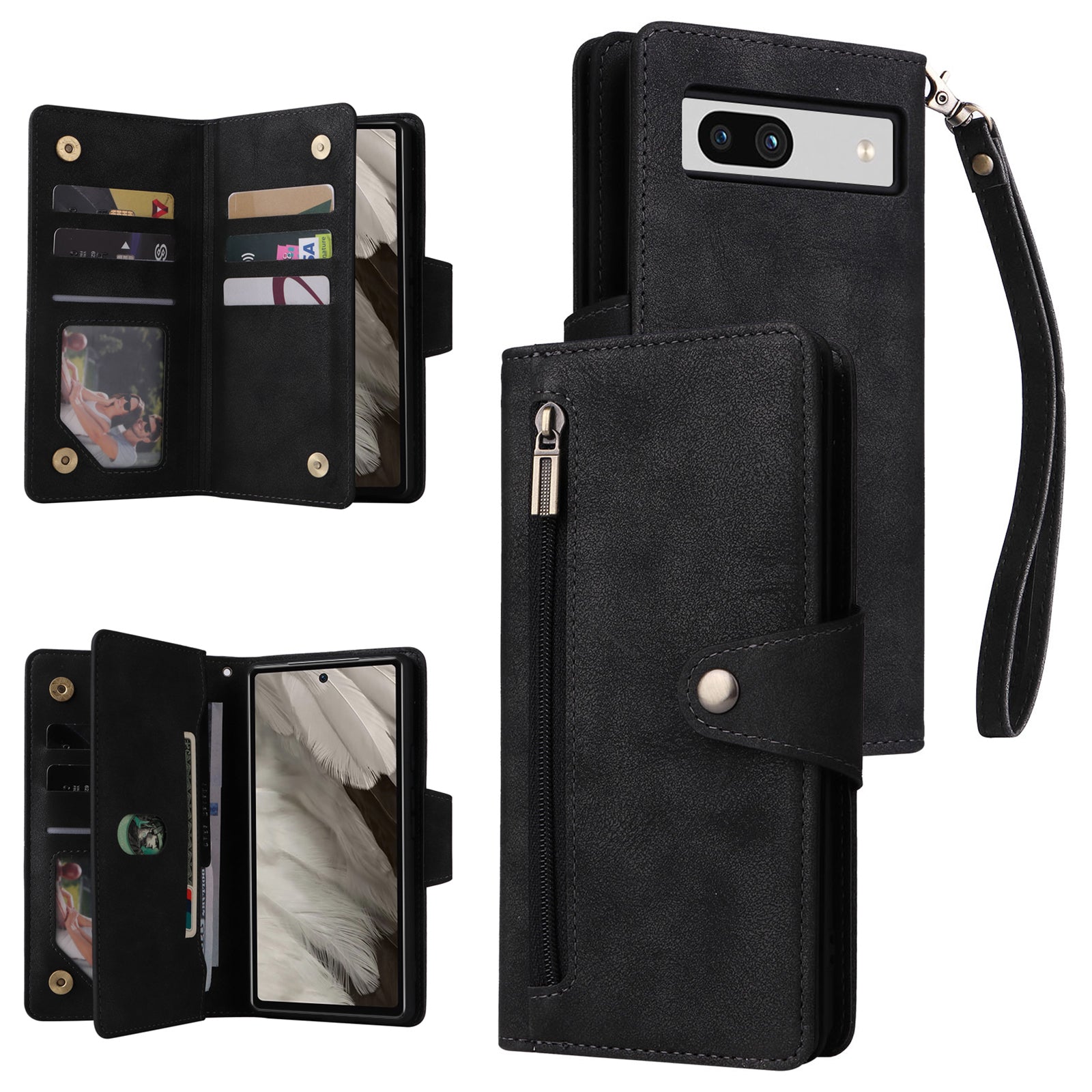 For Google Pixel 7a Case Multiple Card Slots PU Leather Phone Cover with Rivet Decor