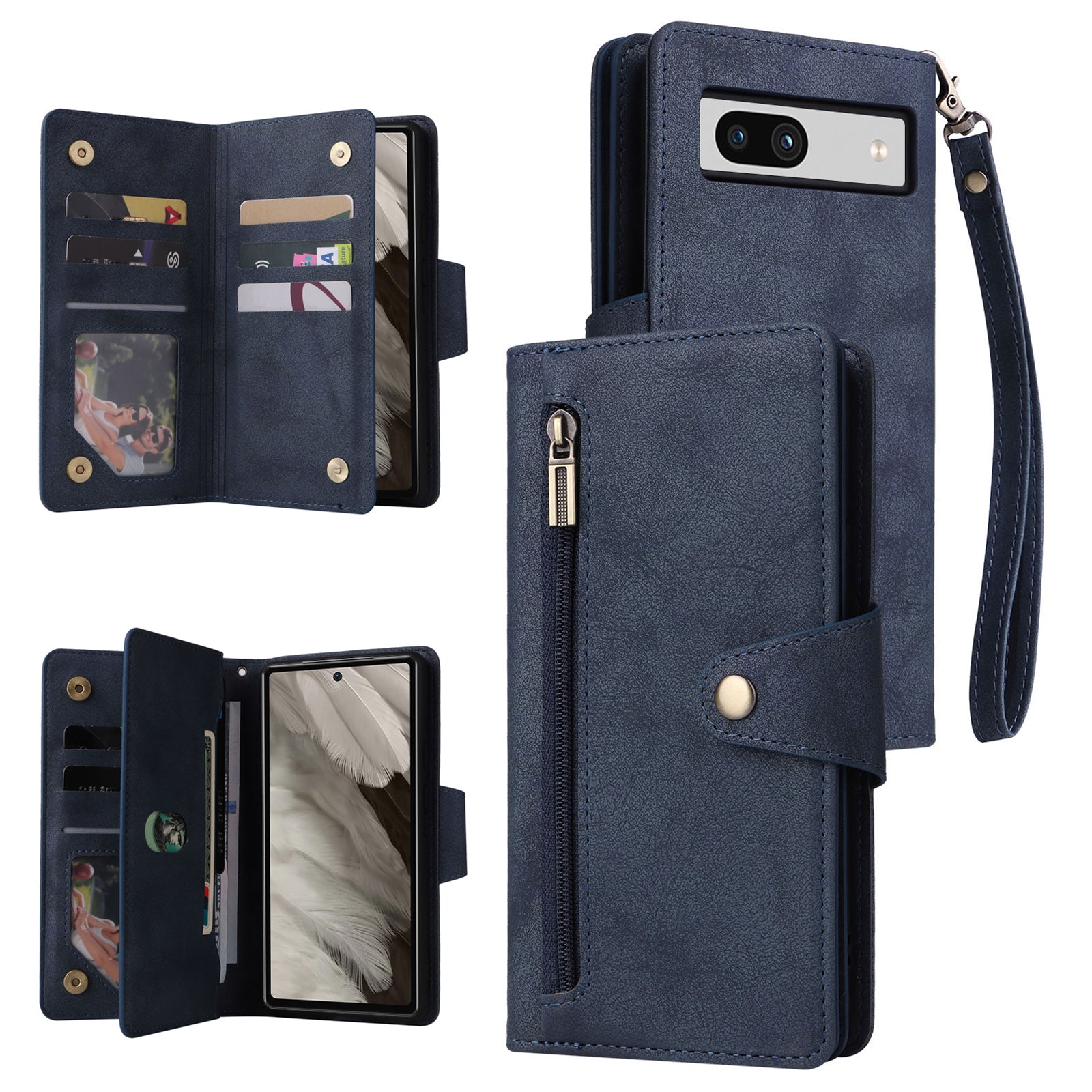 For Google Pixel 7a Case Multiple Card Slots PU Leather Phone Cover with Rivet Decor