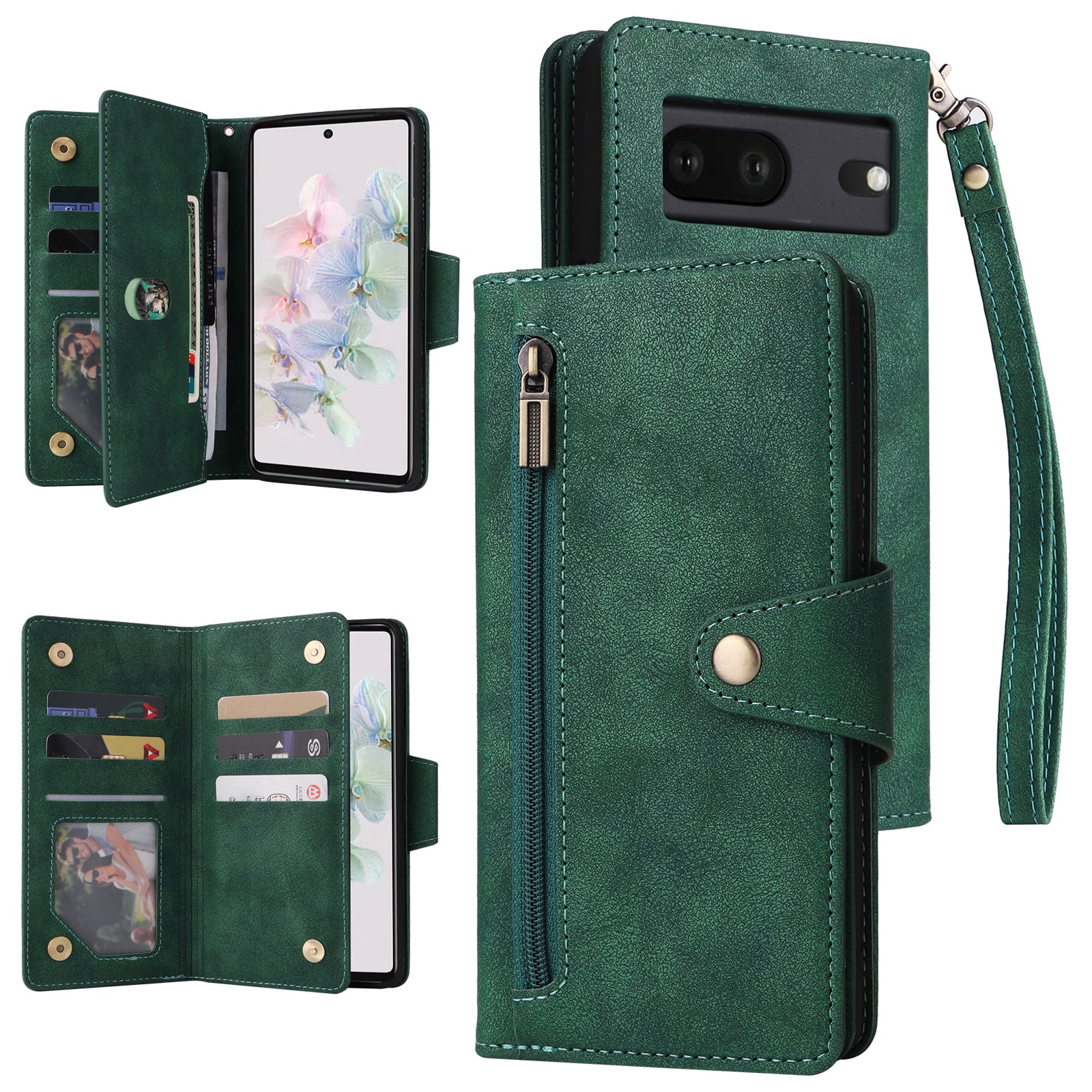 For Google Pixel 7 5G Case Multiple Card Slots Rivet Decor Leather Stand Phone Cover