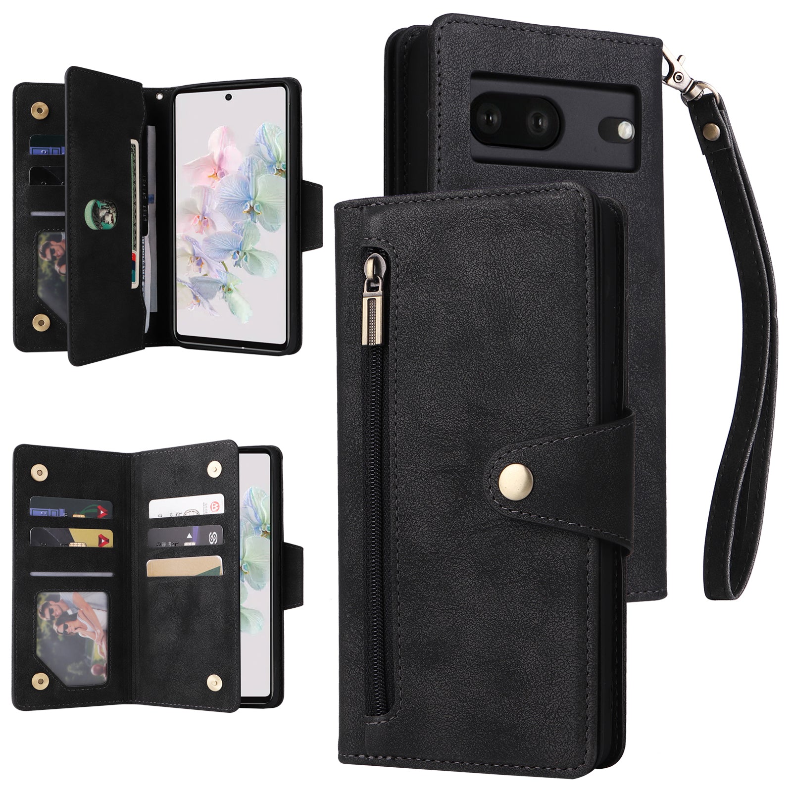 For Google Pixel 7 5G Case Multiple Card Slots Rivet Decor Leather Stand Phone Cover