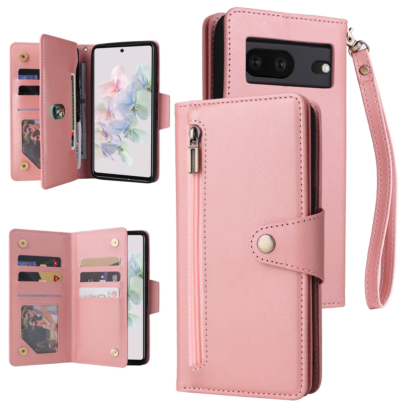 For Google Pixel 7 5G Case Multiple Card Slots Rivet Decor Leather Stand Phone Cover