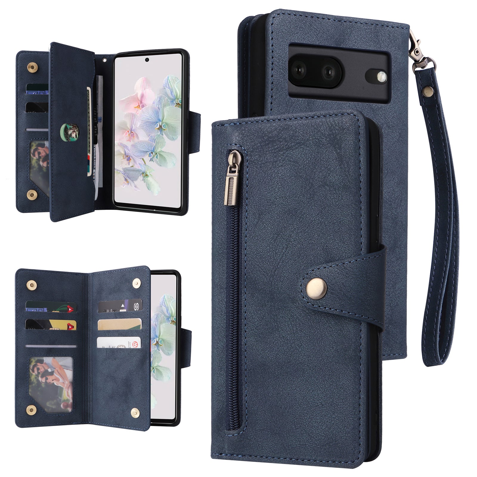 For Google Pixel 7 5G Case Multiple Card Slots Rivet Decor Leather Stand Phone Cover