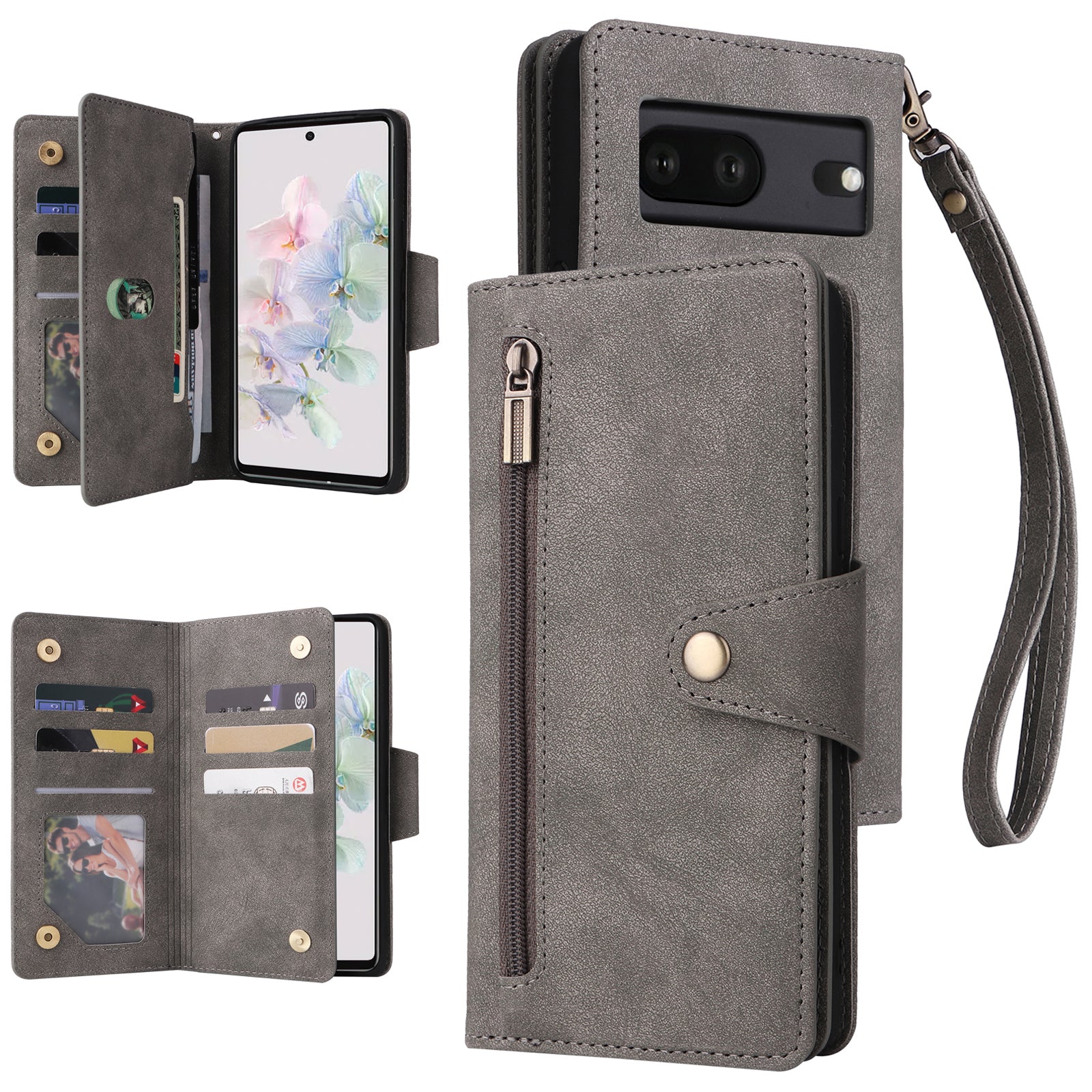 For Google Pixel 7 5G Case Multiple Card Slots Rivet Decor Leather Stand Phone Cover