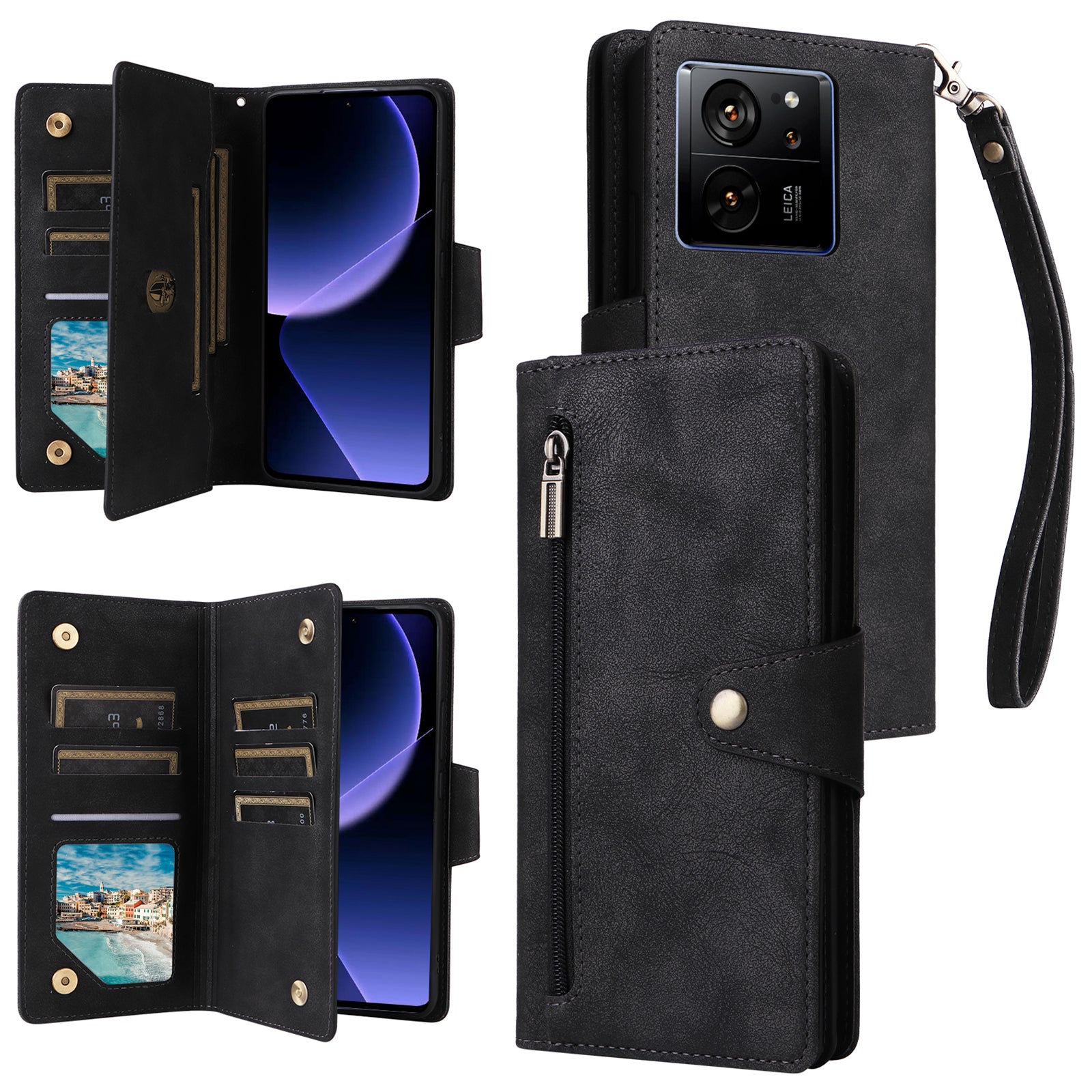 For Xiaomi Redmi K60 Ultra / 13T / 13T Pro Magnetic Case Rivet Decor PU Leather Zipper Wallet Cover