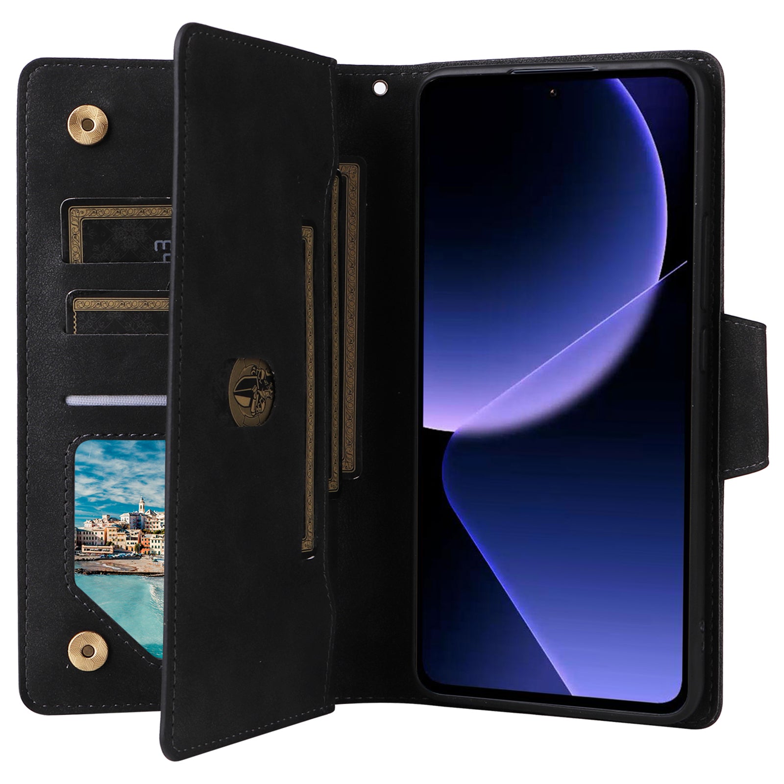 For Xiaomi Redmi K60 Ultra / 13T / 13T Pro Magnetic Case Rivet Decor PU Leather Zipper Wallet Cover