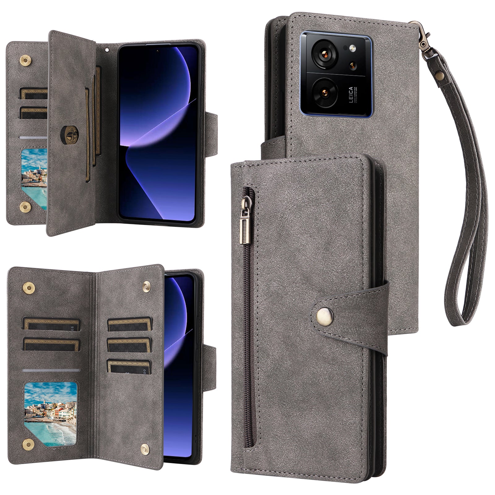 For Xiaomi Redmi K60 Ultra / 13T / 13T Pro Magnetic Case Rivet Decor PU Leather Zipper Wallet Cover