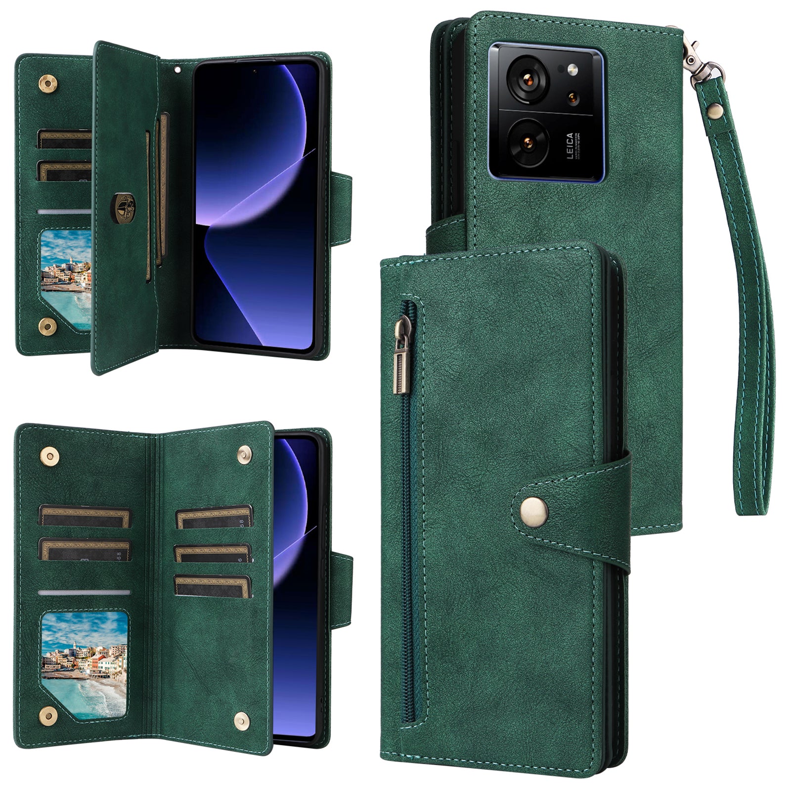 For Xiaomi Redmi K60 Ultra / 13T / 13T Pro Magnetic Case Rivet Decor PU Leather Zipper Wallet Cover