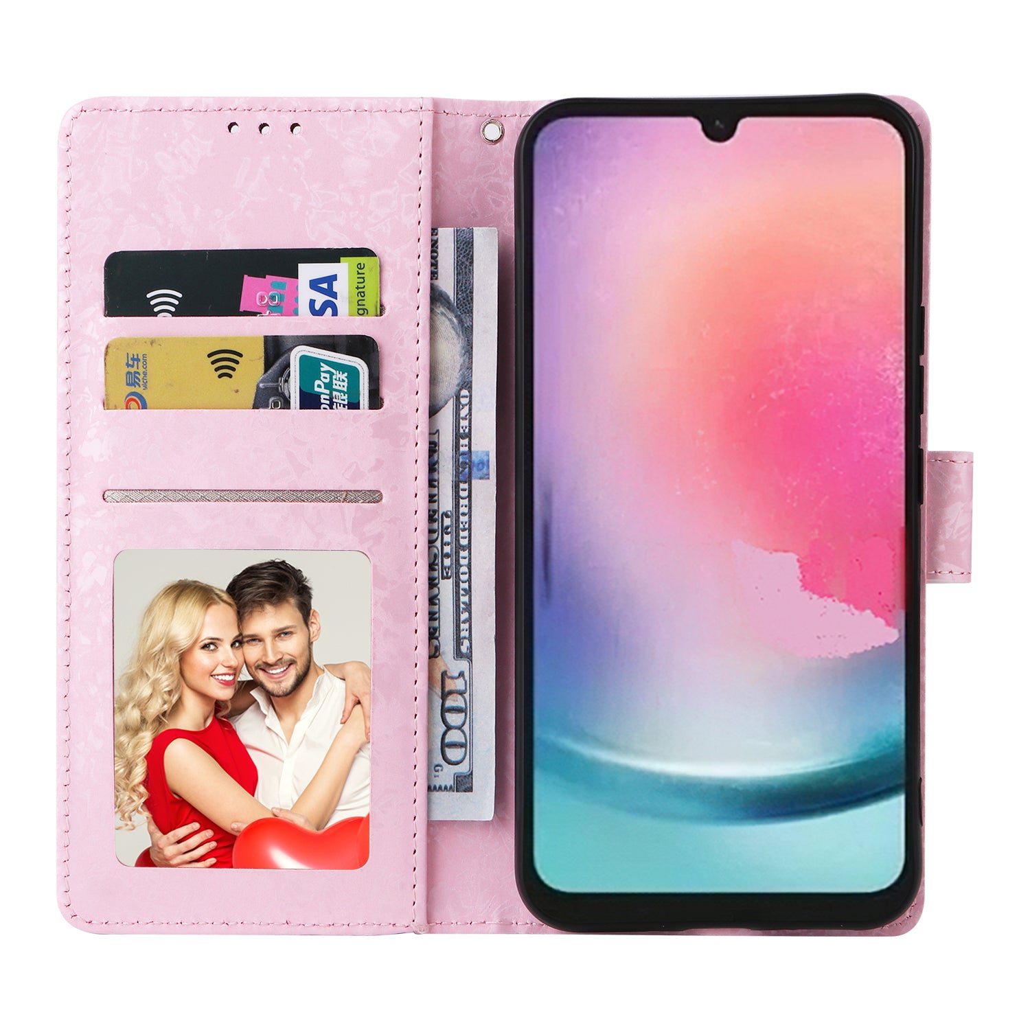For Samsung Galaxy A24 4G (162.1 x 77.6 x 8.3mm) Case RFID Blocking Stand Phone Cover with Hand Strap