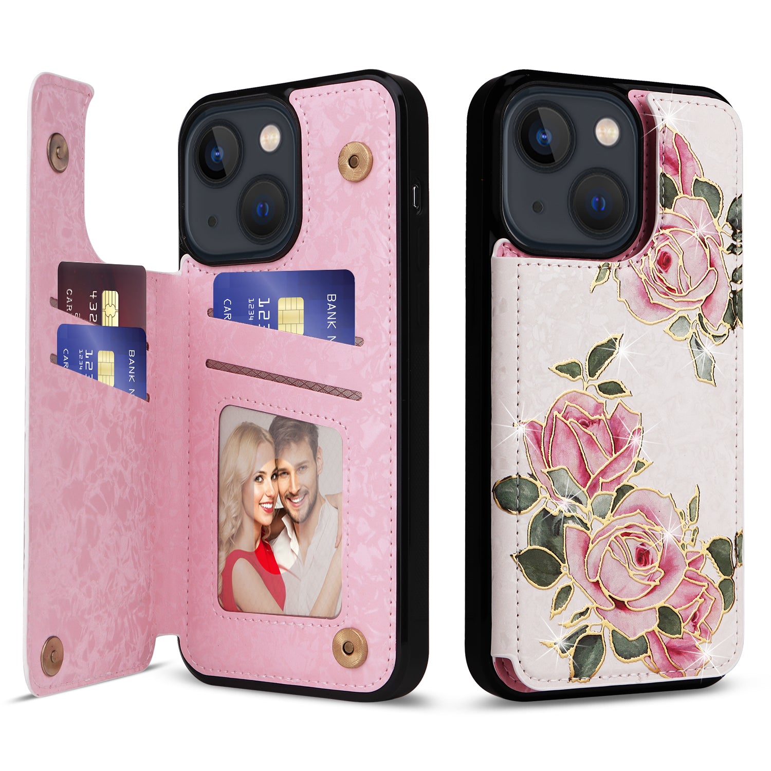 For iPhone 13 6.1 inch Case Kickstand Card Slots Phone Shell