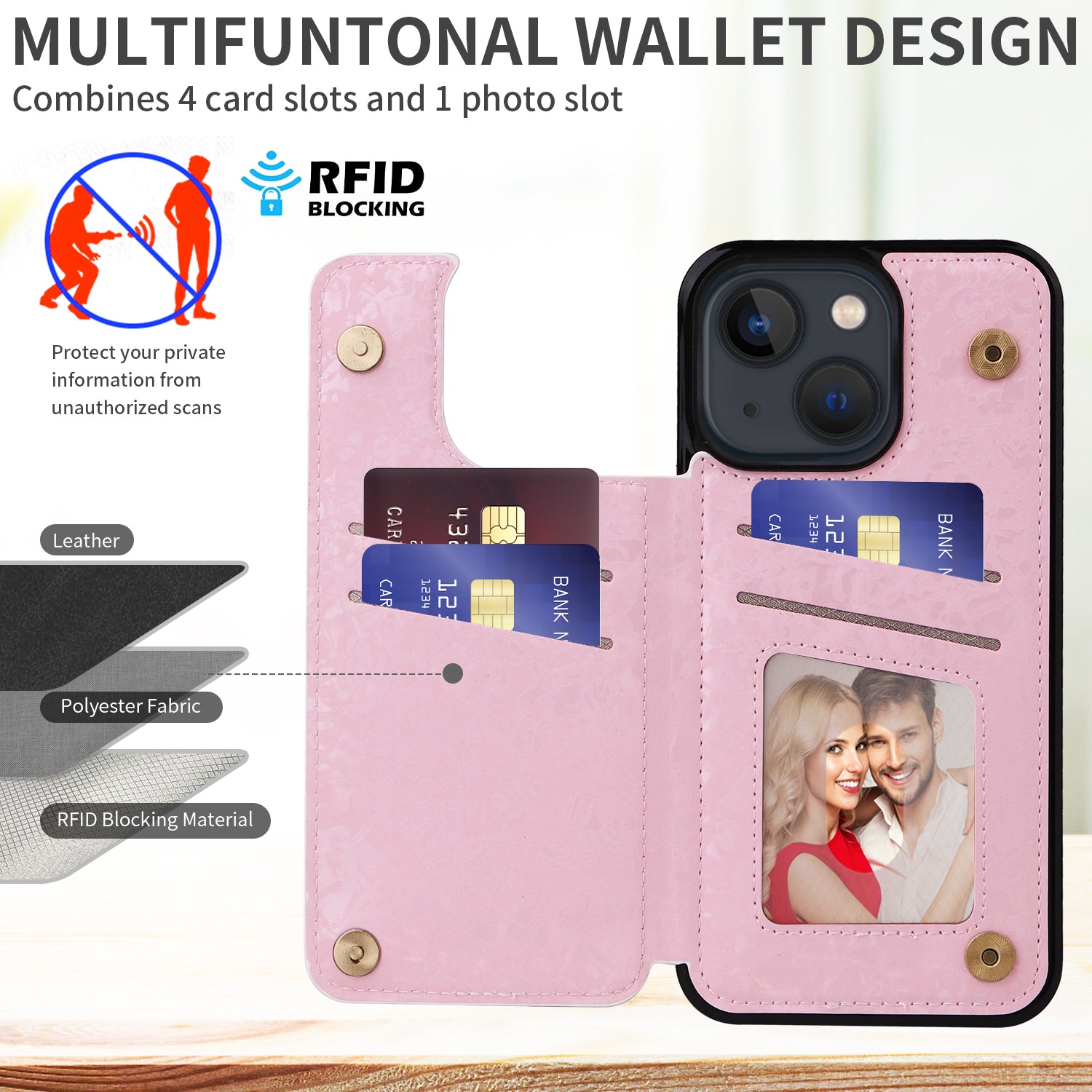 For iPhone 13 6.1 inch Case Kickstand Card Slots Phone Shell