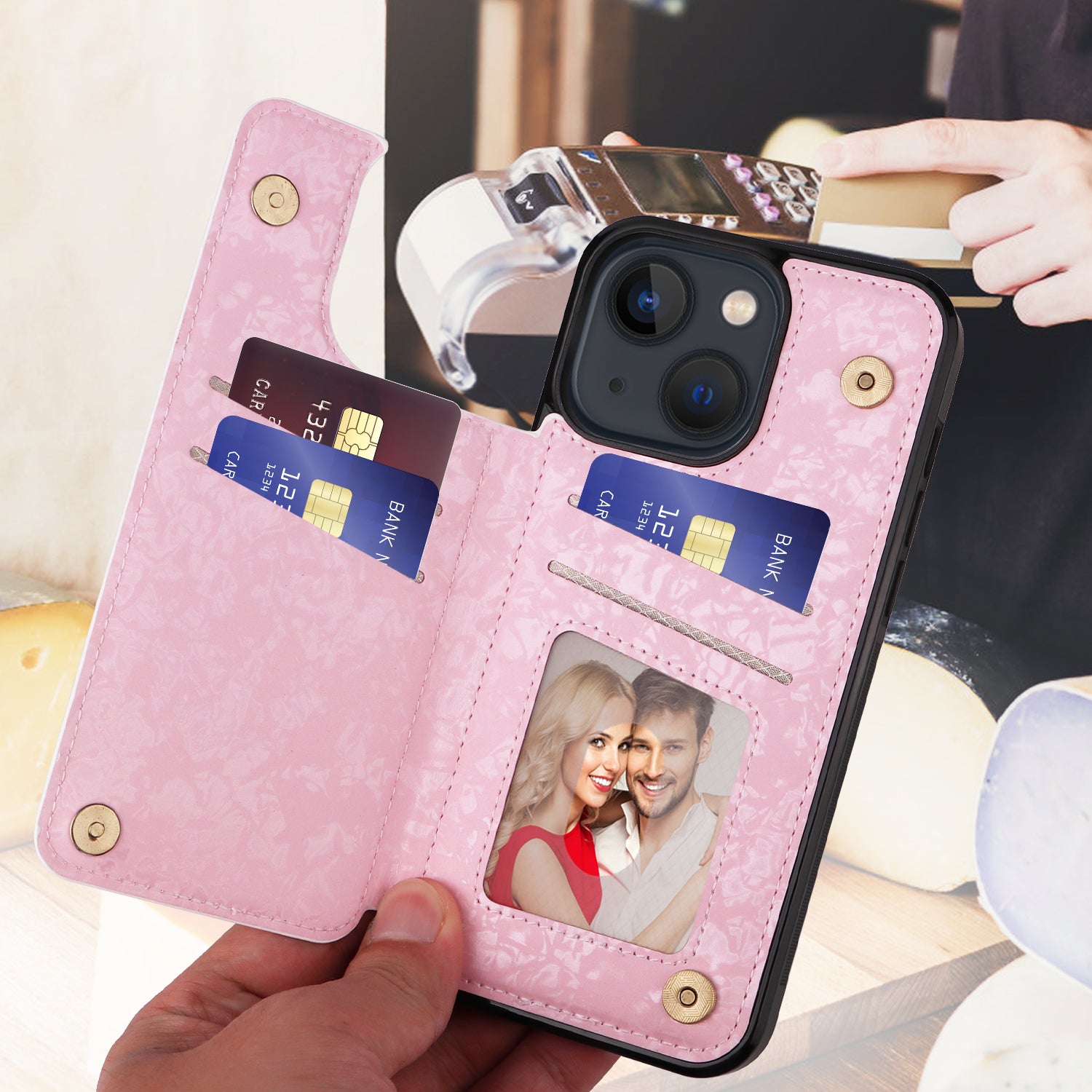 For iPhone 13 6.1 inch Case Kickstand Card Slots Phone Shell