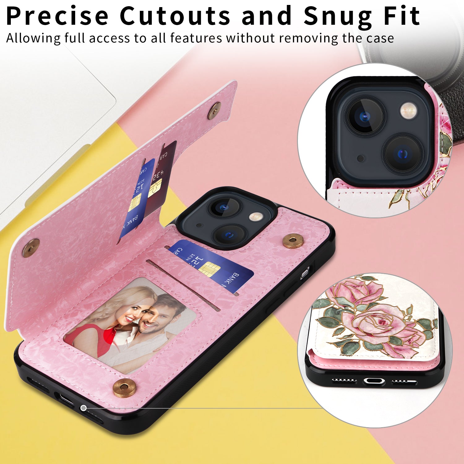 For iPhone 13 6.1 inch Case Kickstand Card Slots Phone Shell