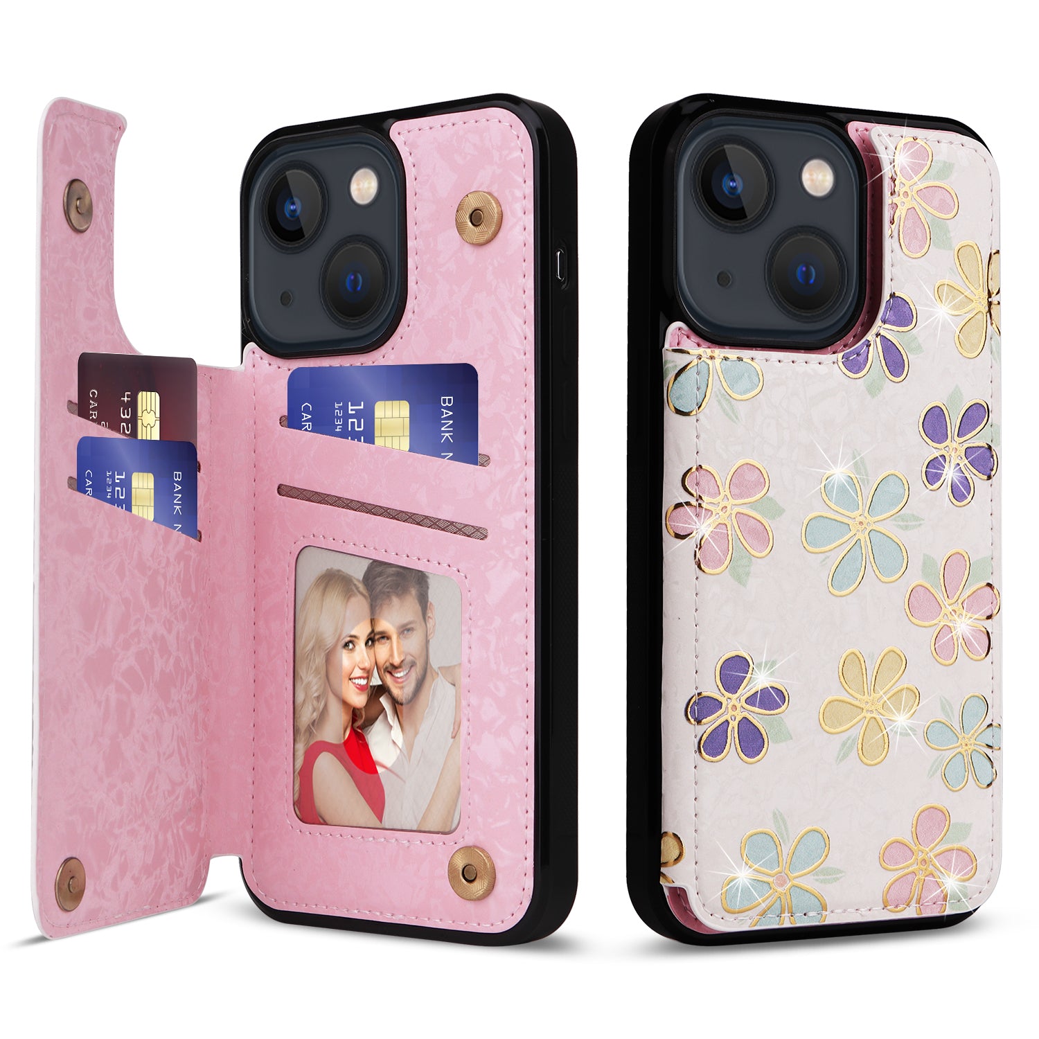 For iPhone 13 6.1 inch Case Kickstand Card Slots Phone Shell