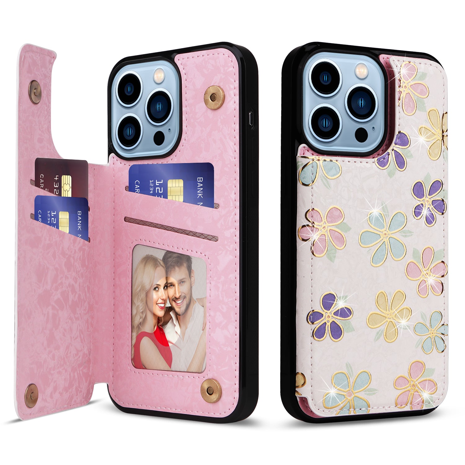 For iPhone 13 Pro Max Case Kickstand Card Slots Anti-Dorp Phone Shell