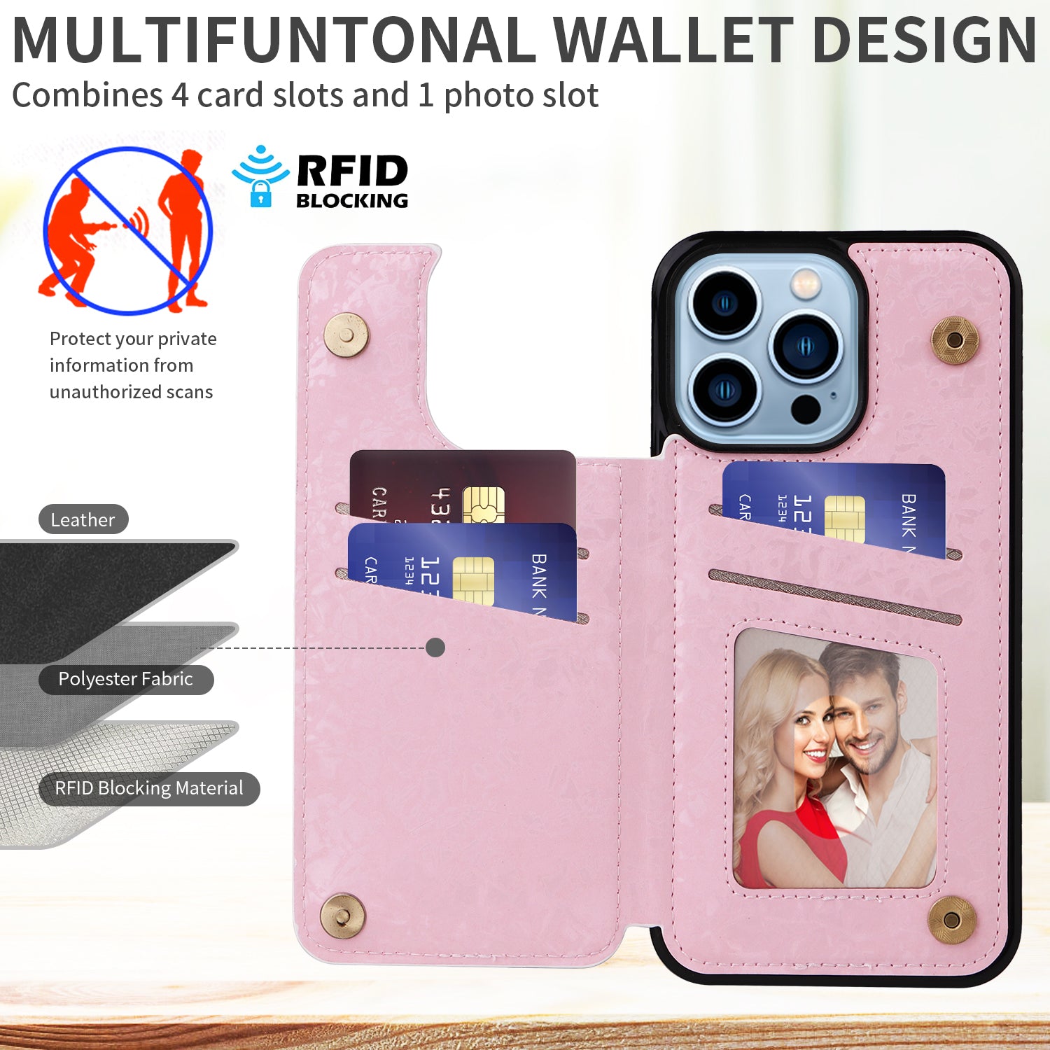 For iPhone 13 Pro Max Case Kickstand Card Slots Anti-Dorp Phone Shell