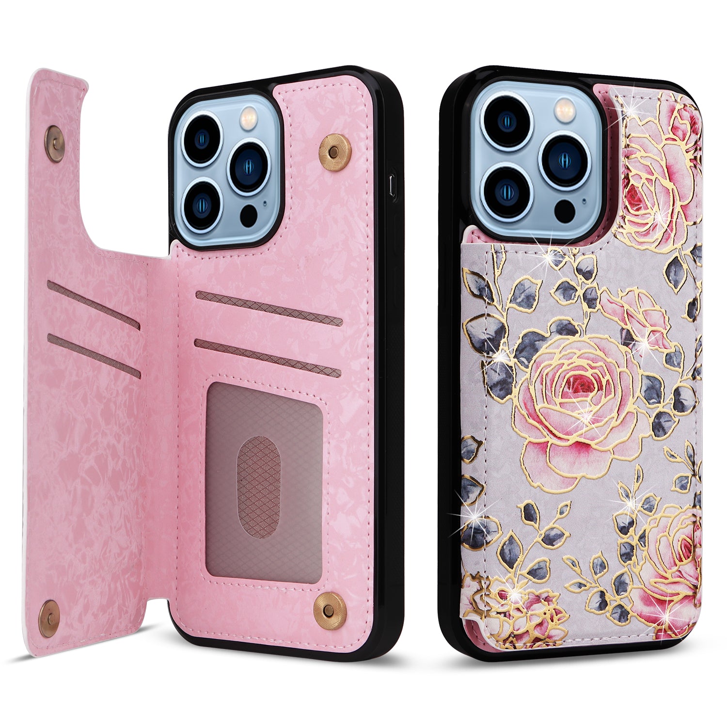 For iPhone 13 Pro Max Case Kickstand Card Slots Anti-Dorp Phone Shell
