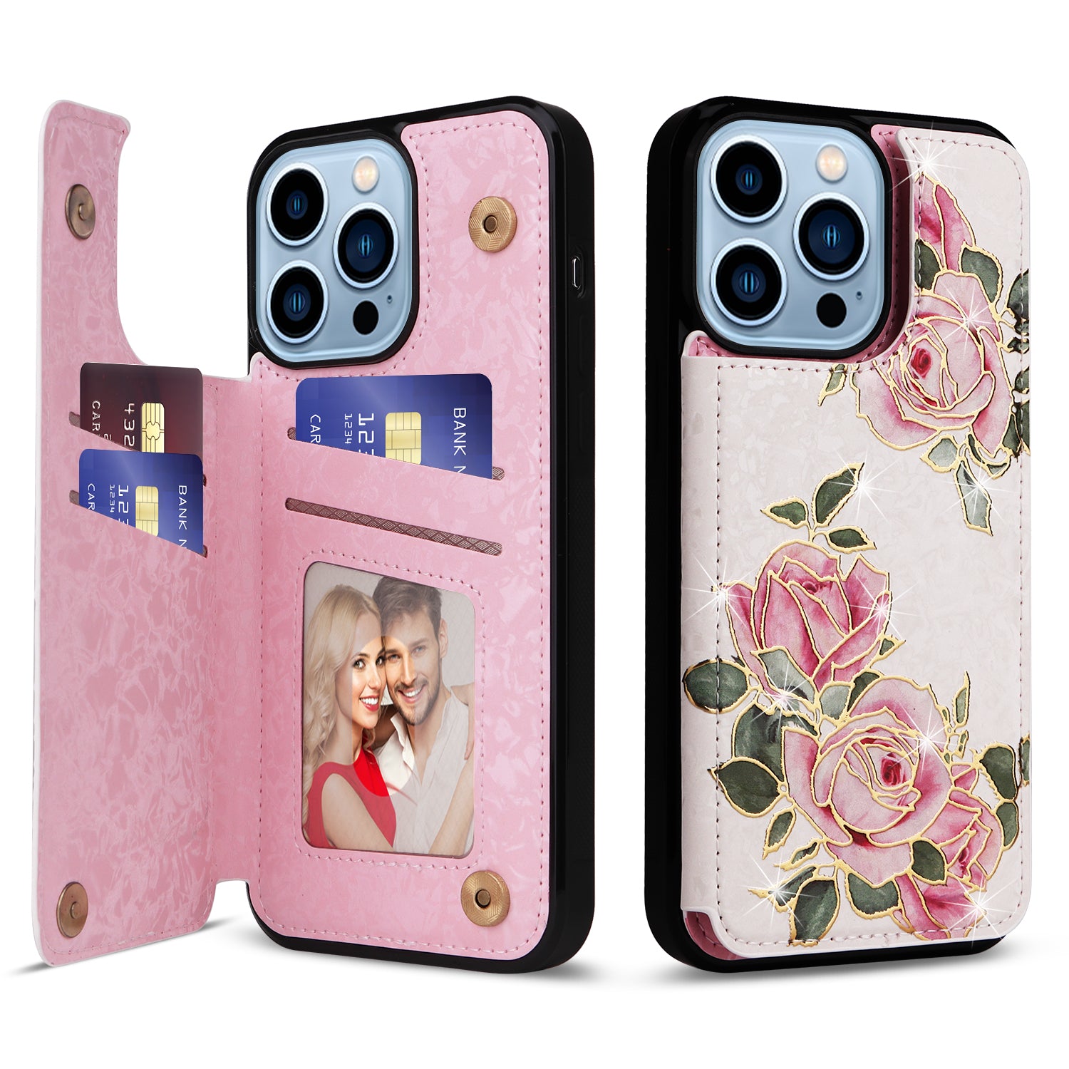 For iPhone 13 Pro Max Case Kickstand Card Slots Anti-Dorp Phone Shell