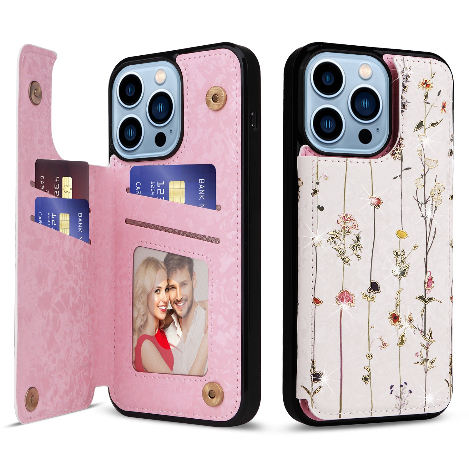 For iPhone 13 Pro Max Case Kickstand Card Slots Anti-Dorp Phone Shell