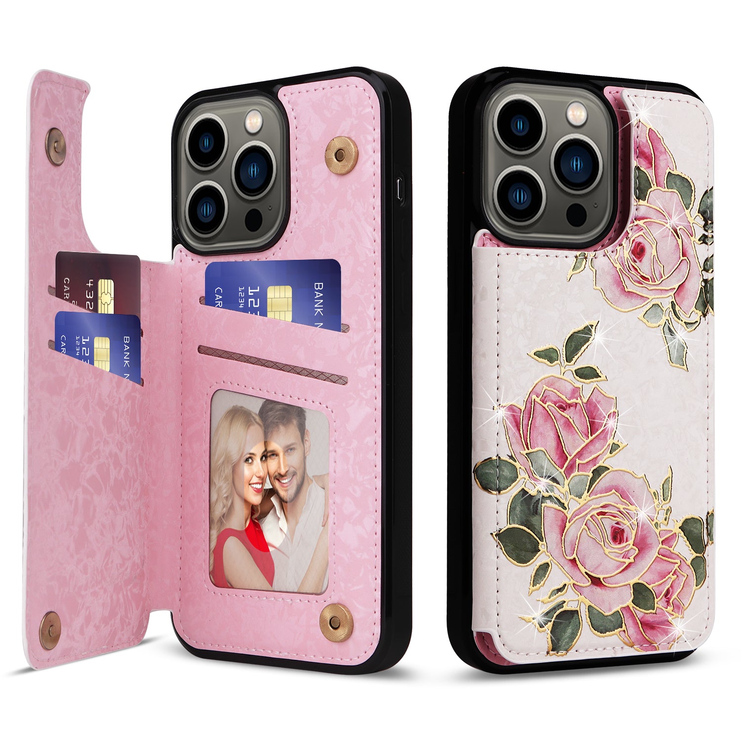 For iPhone 13 Pro Kickstand Case Card Slots Anti-Scratch Phone Shell