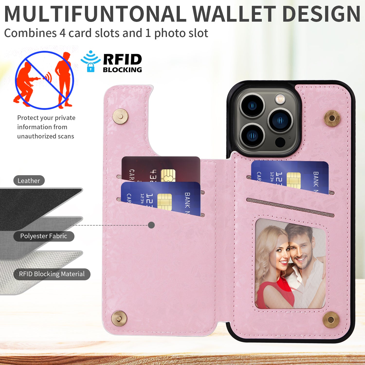 For iPhone 13 Pro Kickstand Case Card Slots Anti-Scratch Phone Shell