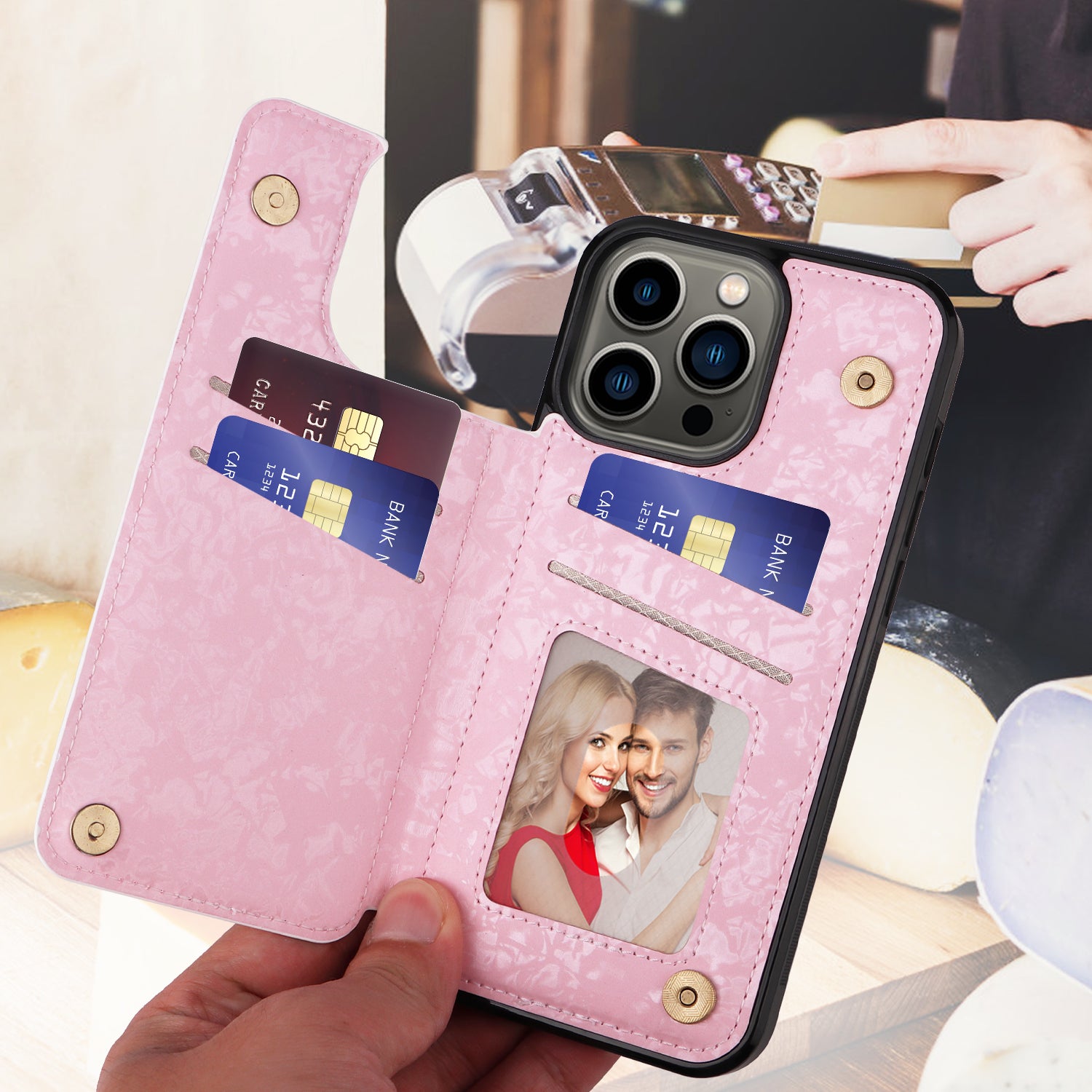 For iPhone 13 Pro Kickstand Case Card Slots Anti-Scratch Phone Shell
