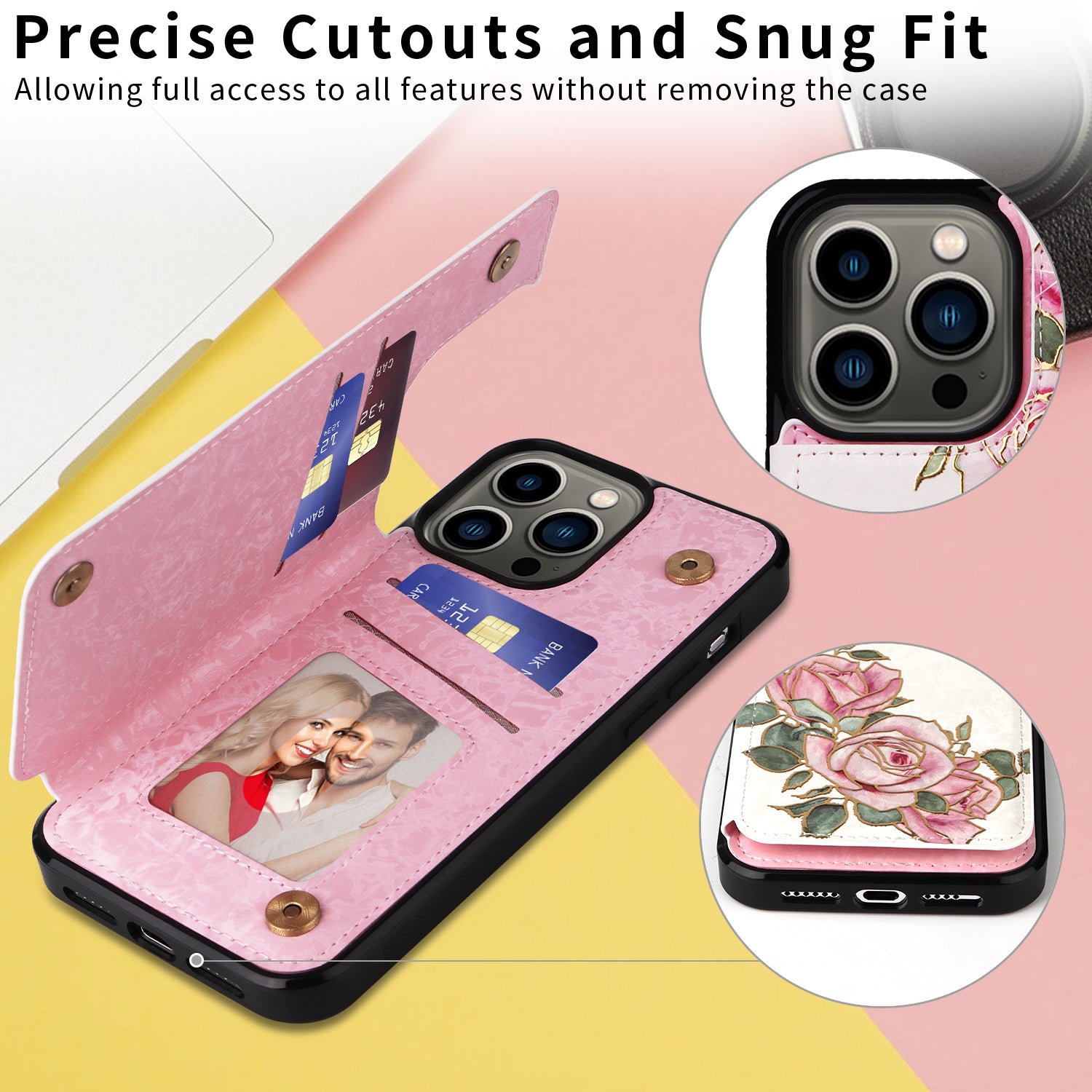 For iPhone 13 Pro Kickstand Case Card Slots Anti-Scratch Phone Shell