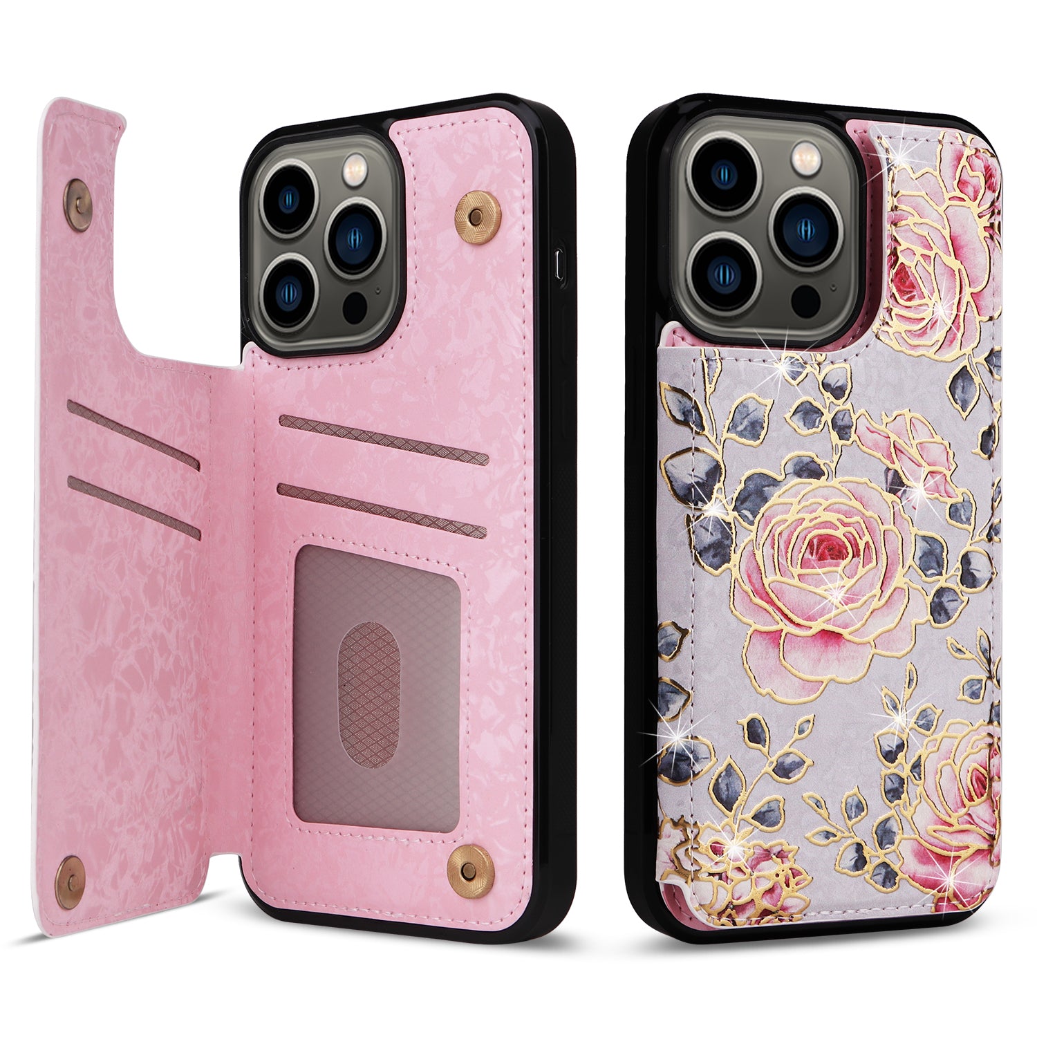 For iPhone 13 Pro Kickstand Case Card Slots Anti-Scratch Phone Shell