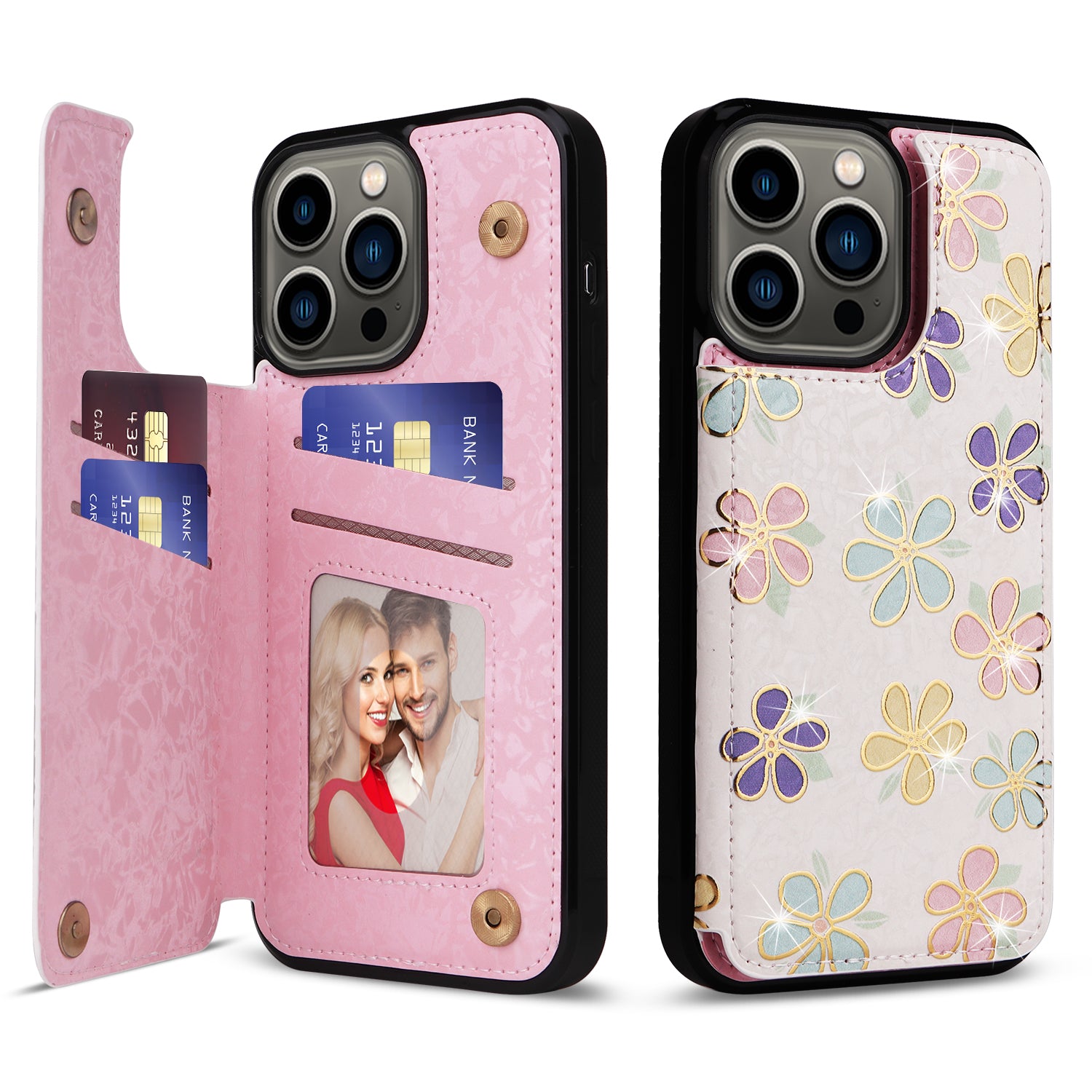 For iPhone 13 Pro Kickstand Case Card Slots Anti-Scratch Phone Shell