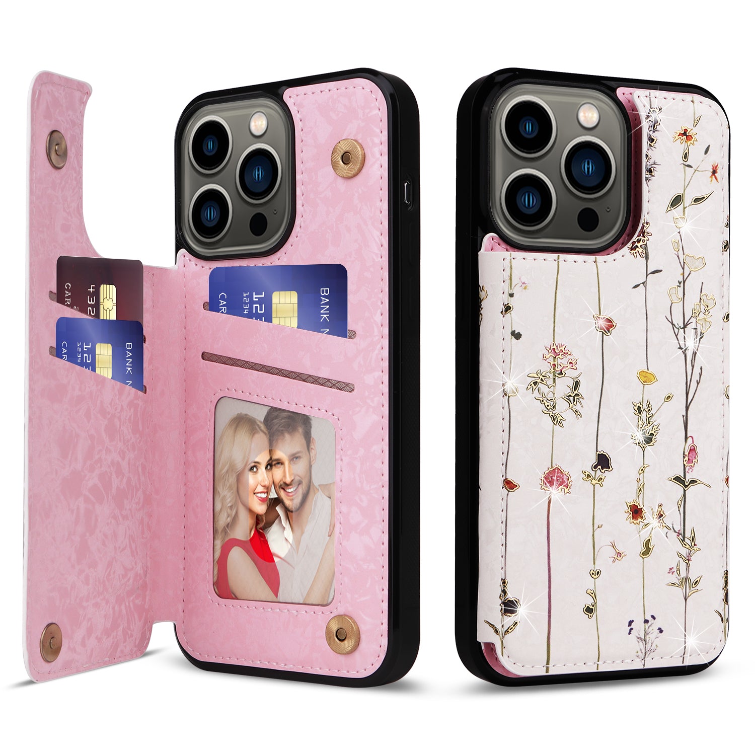For iPhone 13 Pro Kickstand Case Card Slots Anti-Scratch Phone Shell
