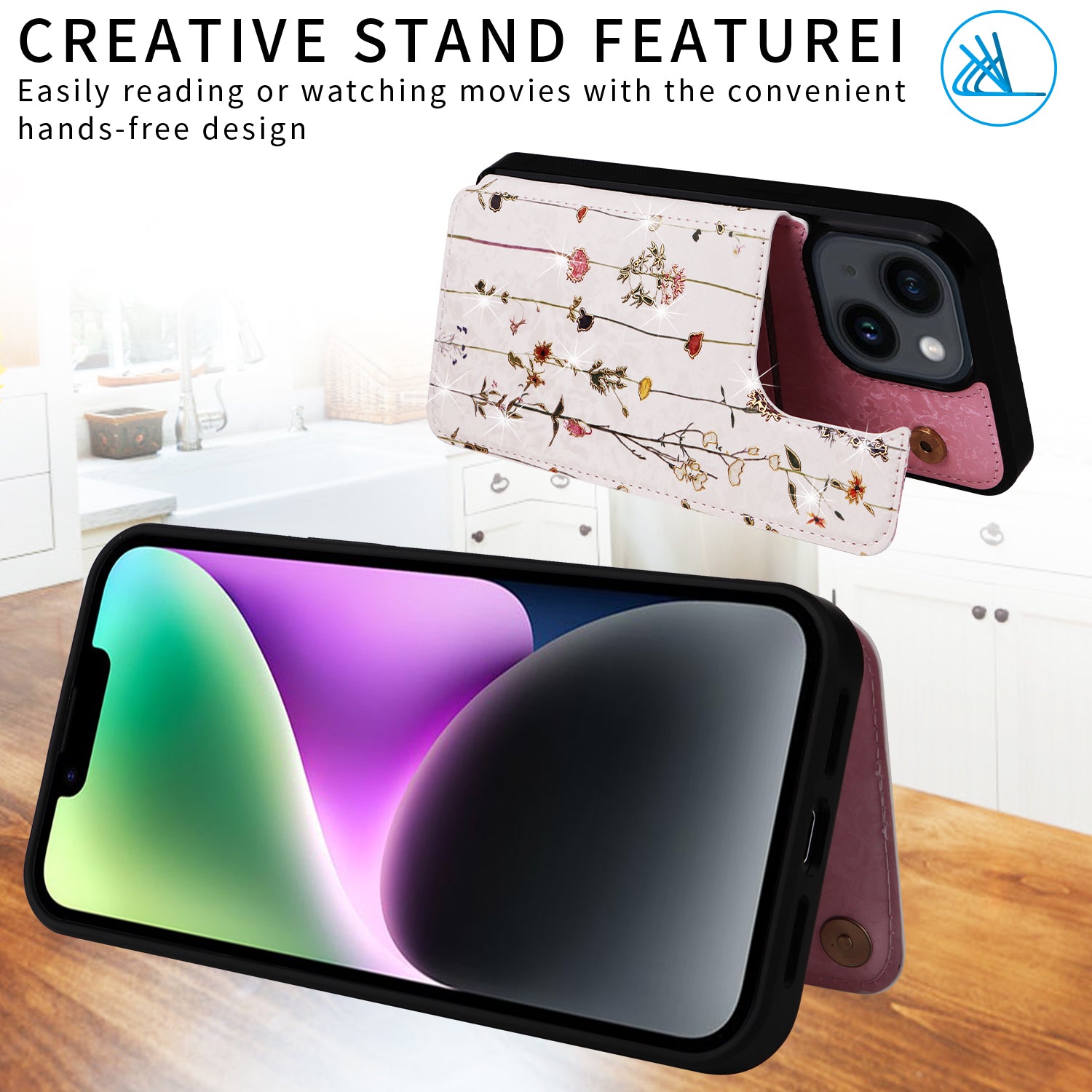 For iPhone 14 Case Pattern Printing Card Slots Phone Shell with Kickstand