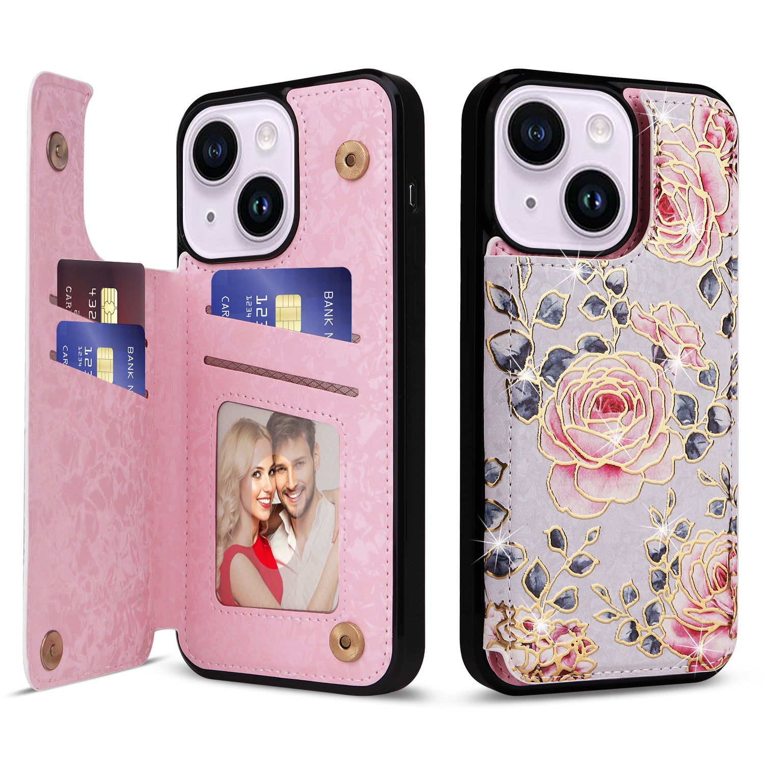 For iPhone 14 Plus Kickstand Case Protective Card Slots Phone Shell