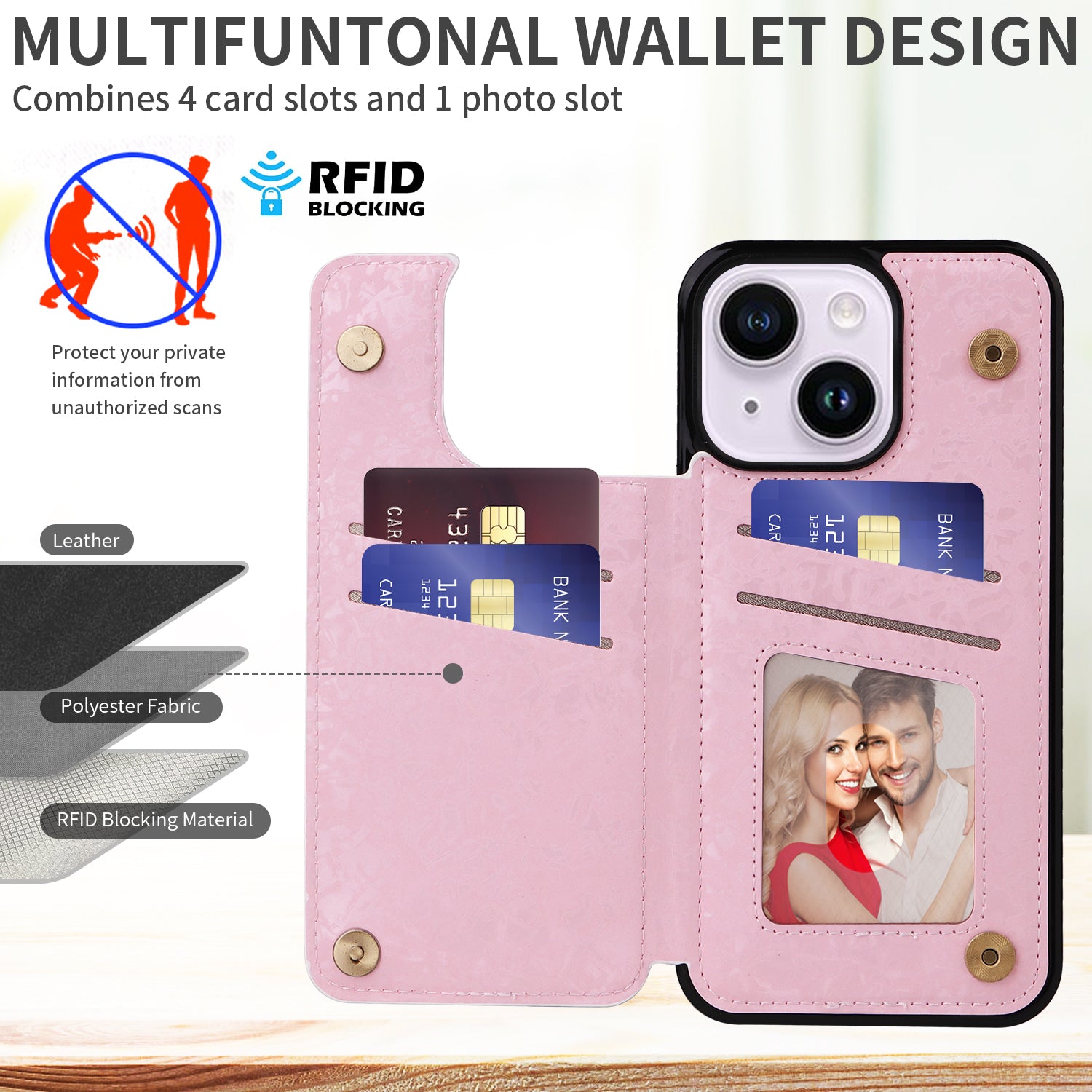 For iPhone 14 Plus Kickstand Case Protective Card Slots Phone Shell