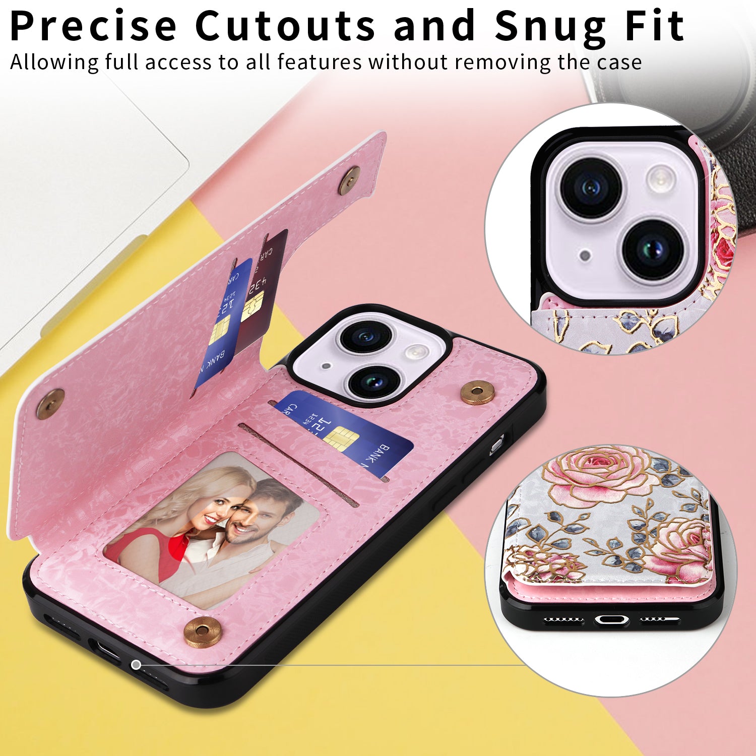 For iPhone 14 Plus Kickstand Case Protective Card Slots Phone Shell