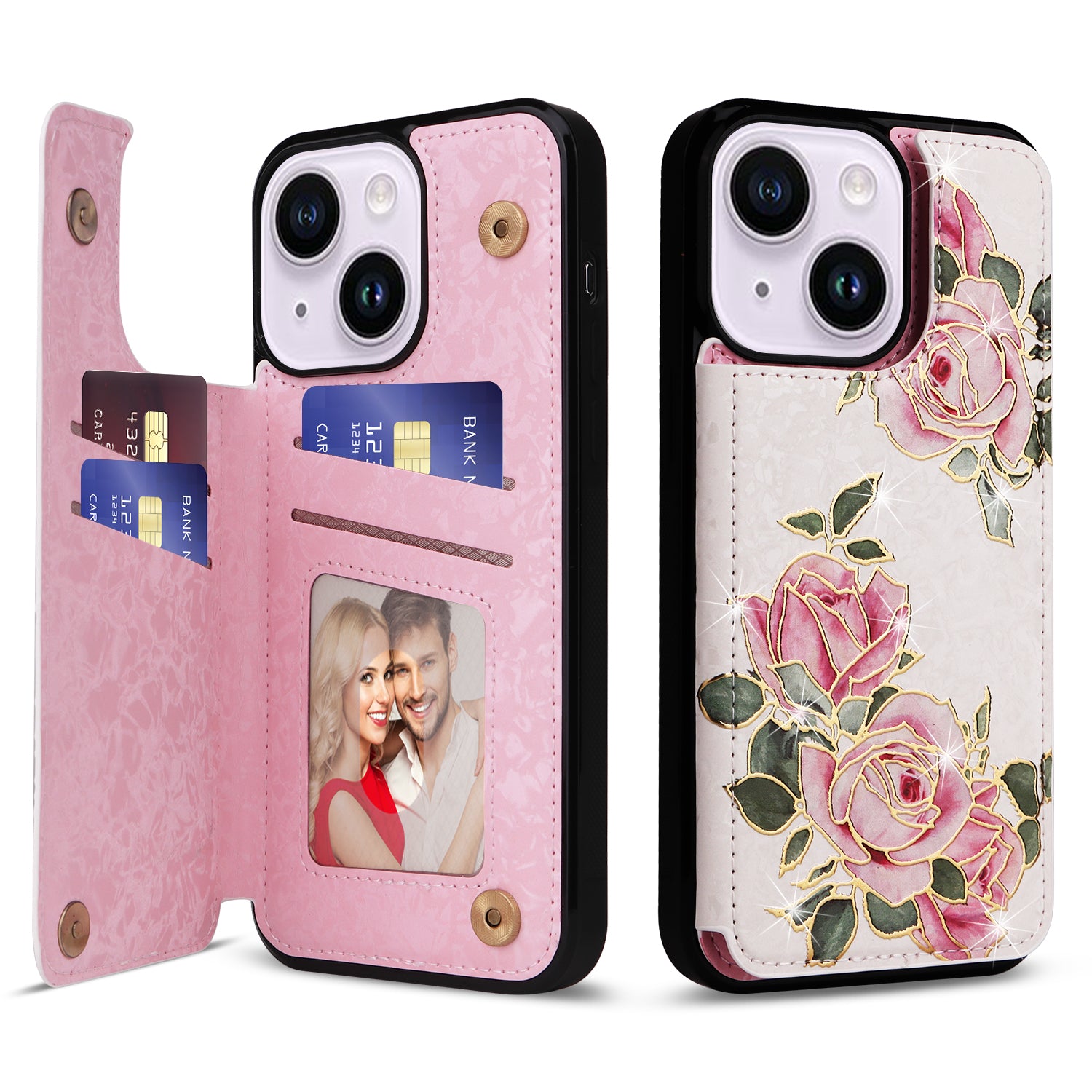 For iPhone 14 Plus Kickstand Case Protective Card Slots Phone Shell