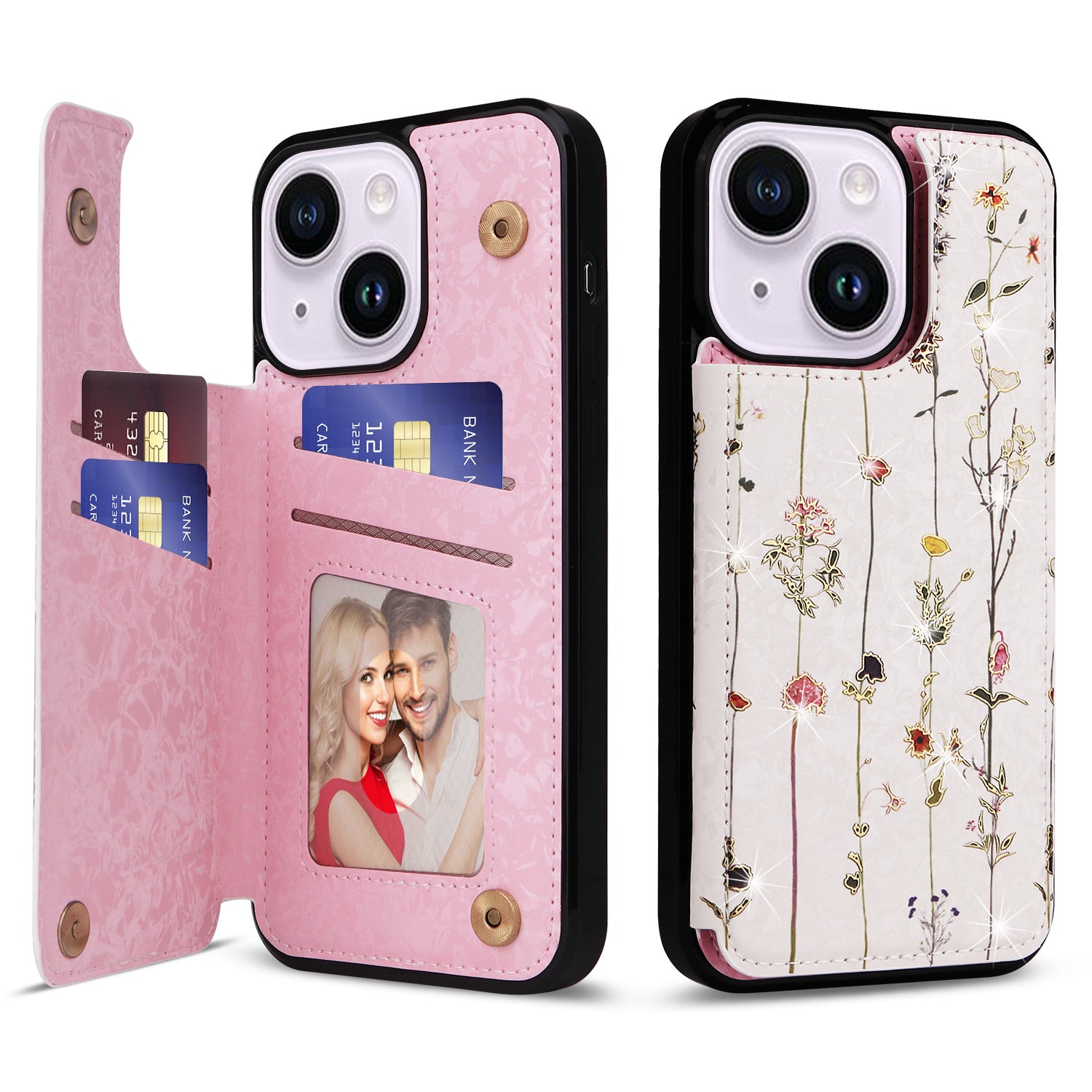 For iPhone 14 Plus Kickstand Case Protective Card Slots Phone Shell