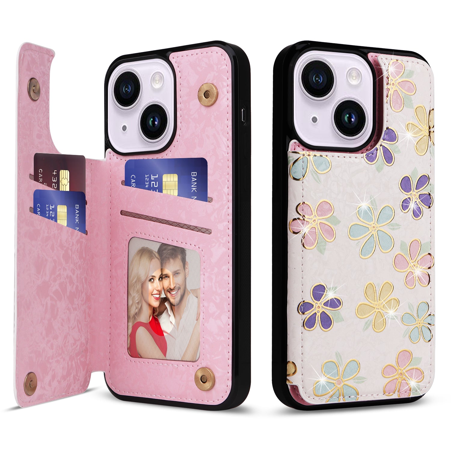 For iPhone 14 Plus Kickstand Case Protective Card Slots Phone Shell