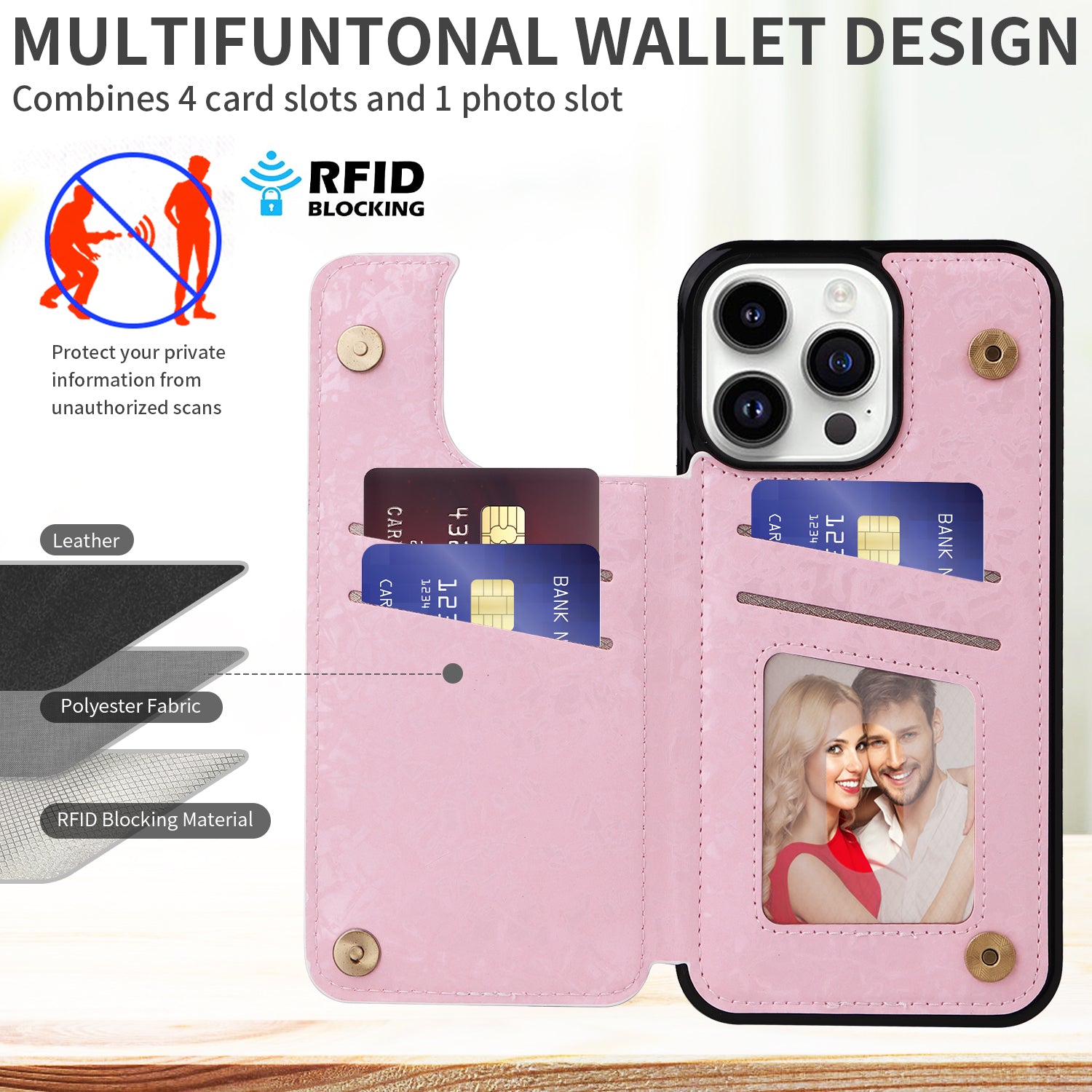 For iPhone 14 Pro Case Card Slots kickstand Bump Proof Smart Phone Shell