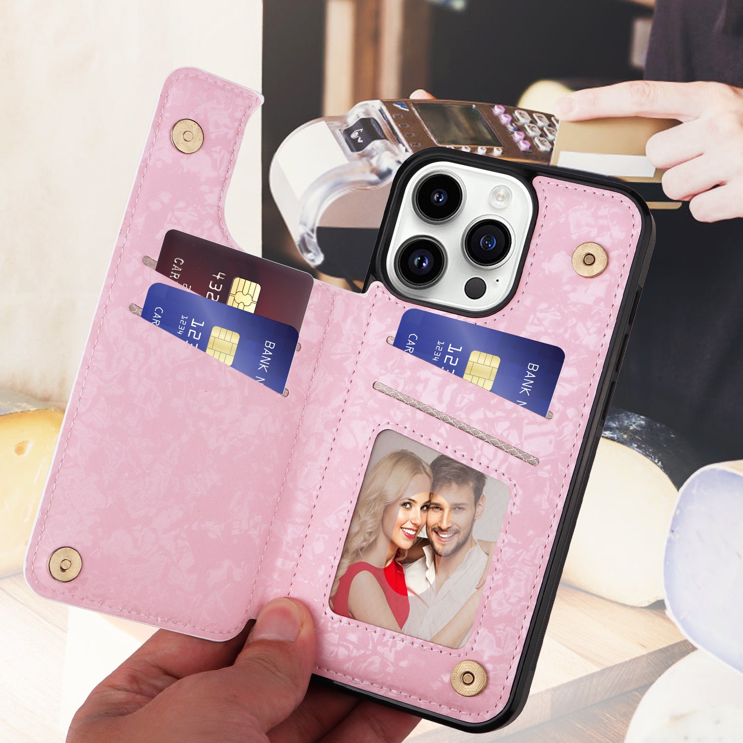For iPhone 14 Pro Case Card Slots kickstand Bump Proof Smart Phone Shell