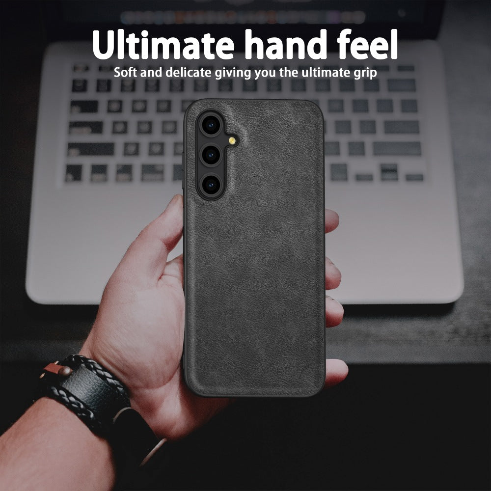 For Samsung Galaxy M15 5G / F15 5G Case Retro Leather Coated PC+TPU Hybrid Phone Cover